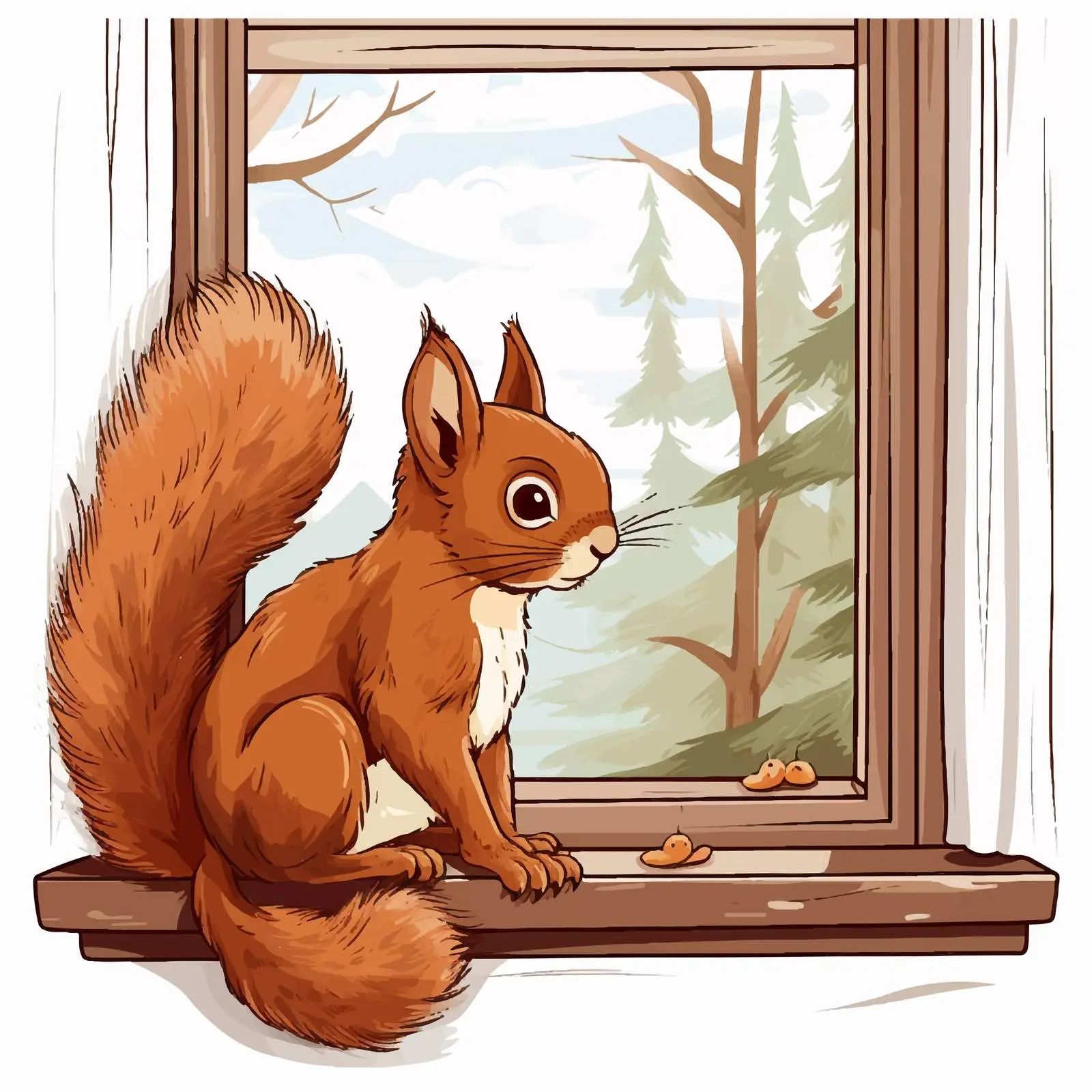 Cartoon Squirrel by the Window Illustration — free download from Dotvec