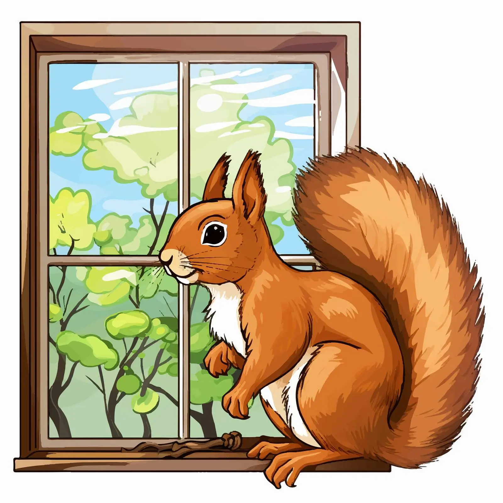 Squirrel Cartoon Vector Illustration by Window — free download from Dotvec