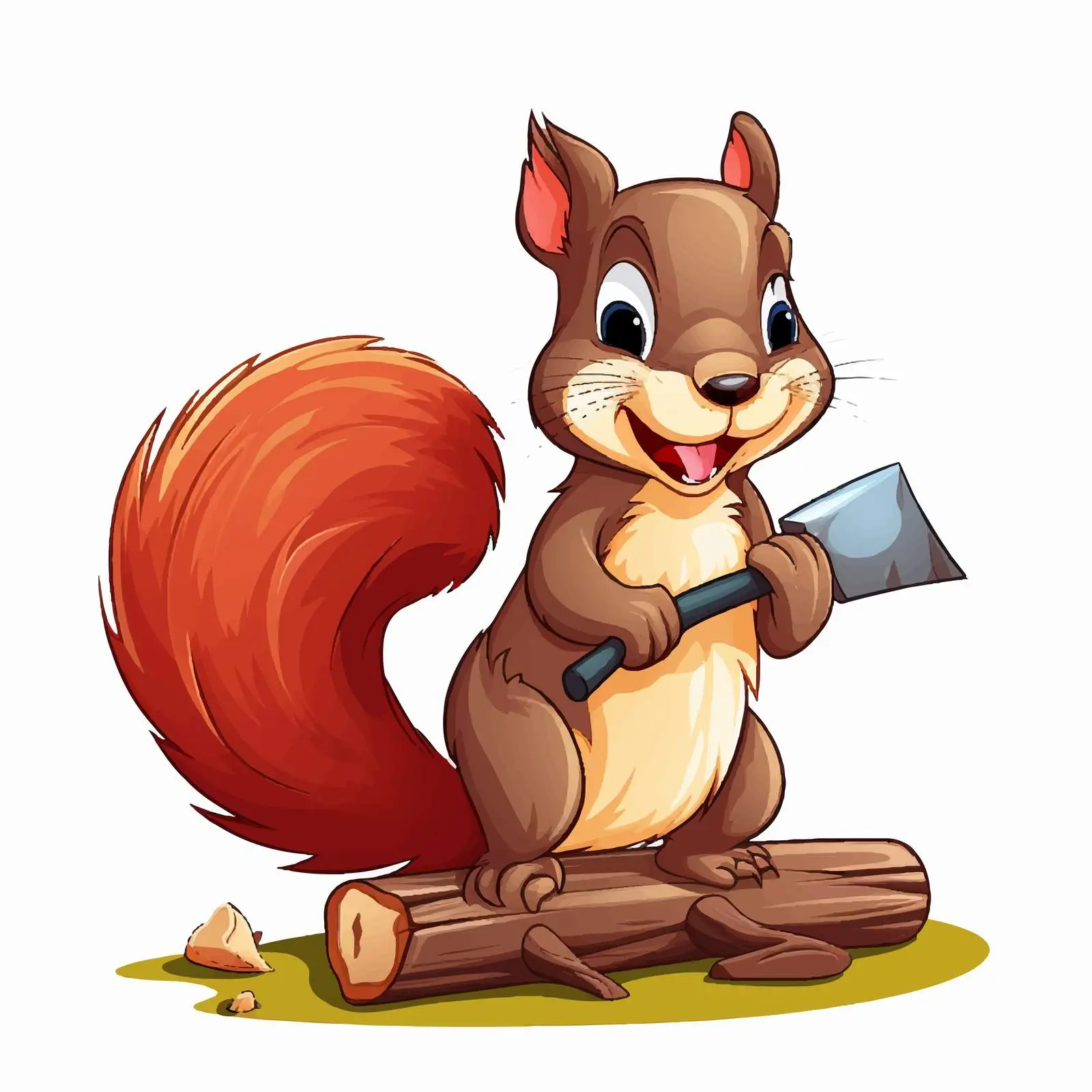 Squirrel Cutting Wood with Axe Illustration — free download from Dotvec