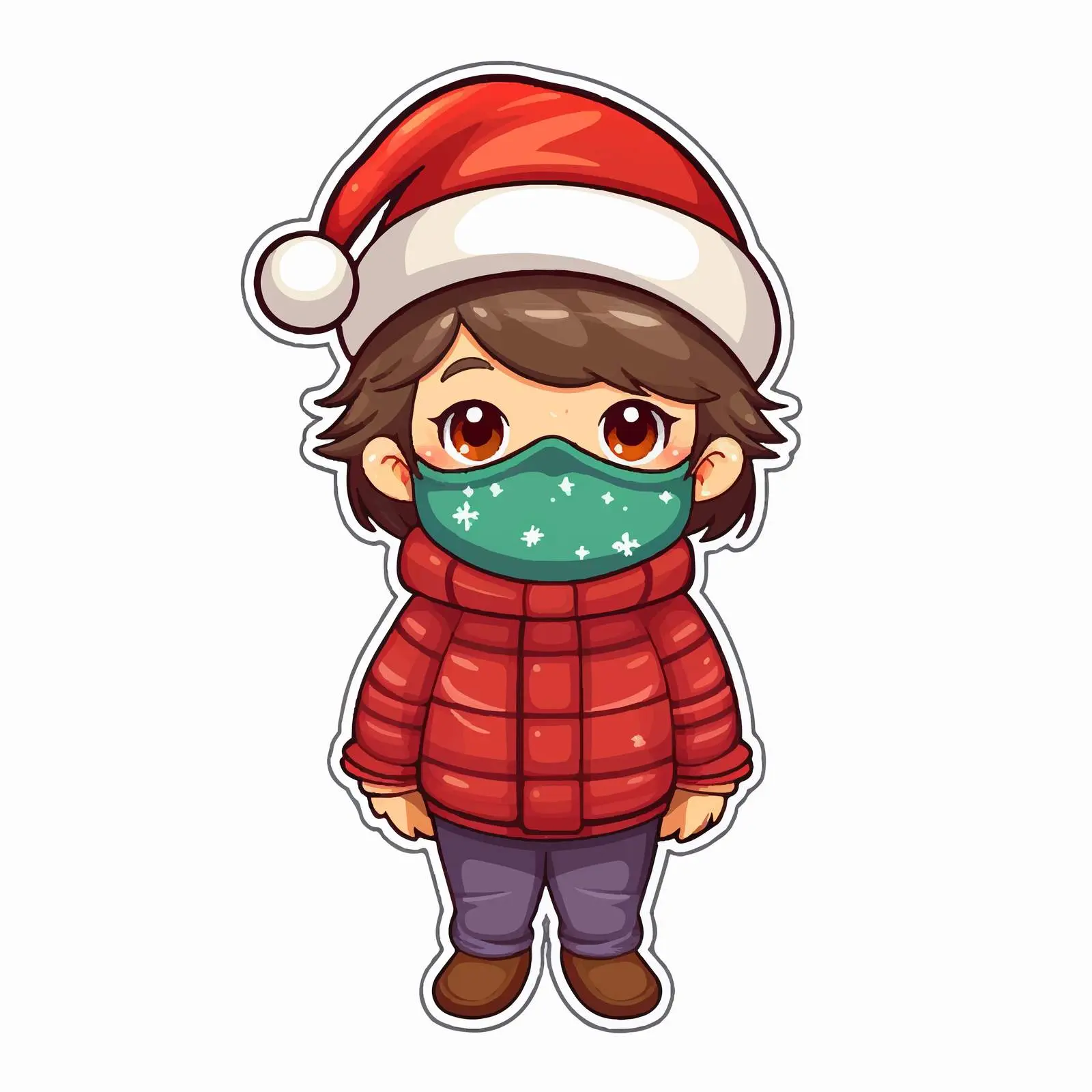 Christmas Themed Sticker Template with Boy Wearing Mask — free download from Dotvec