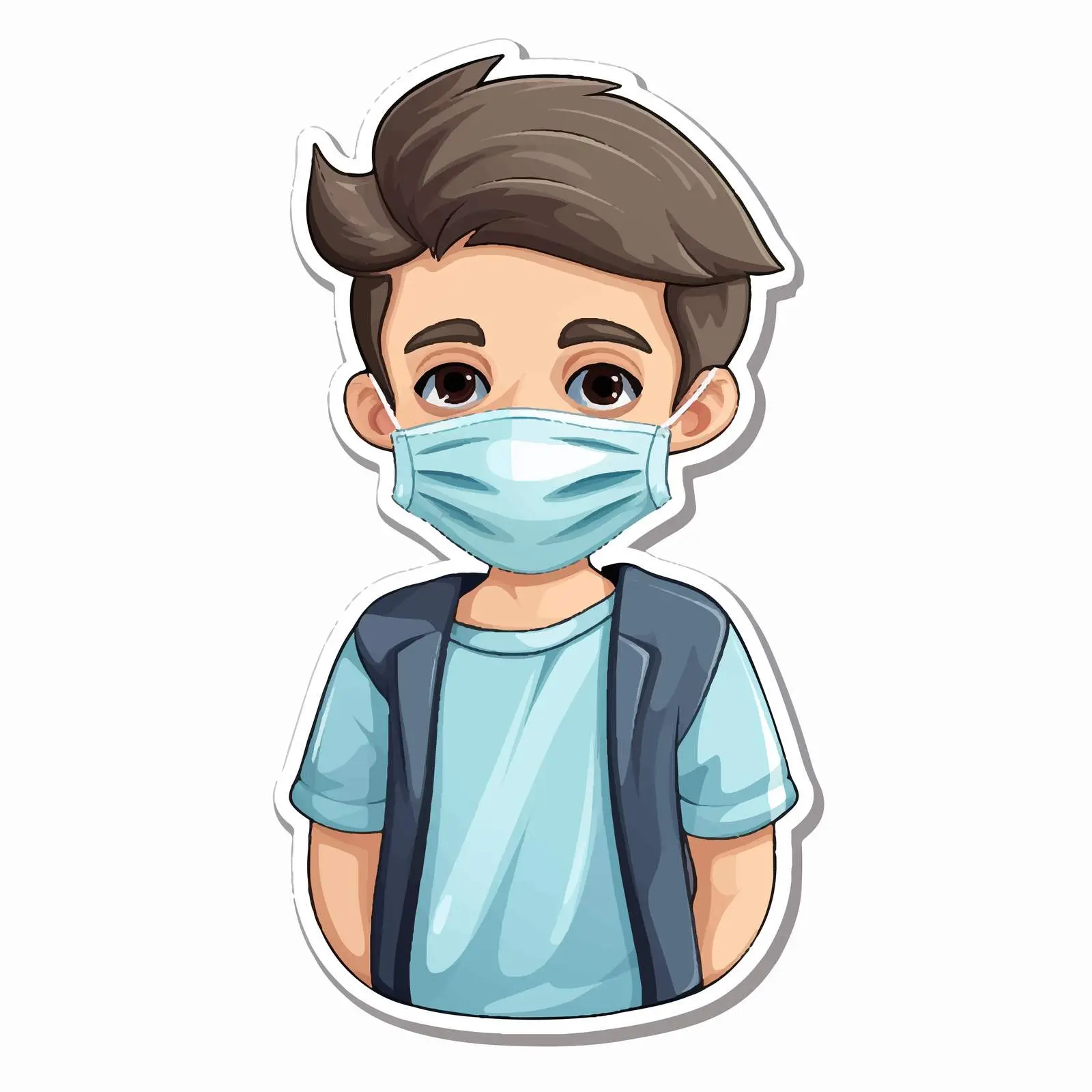 Boy Cartoon Wearing Medical Mask Sticker — free download from Dotvec