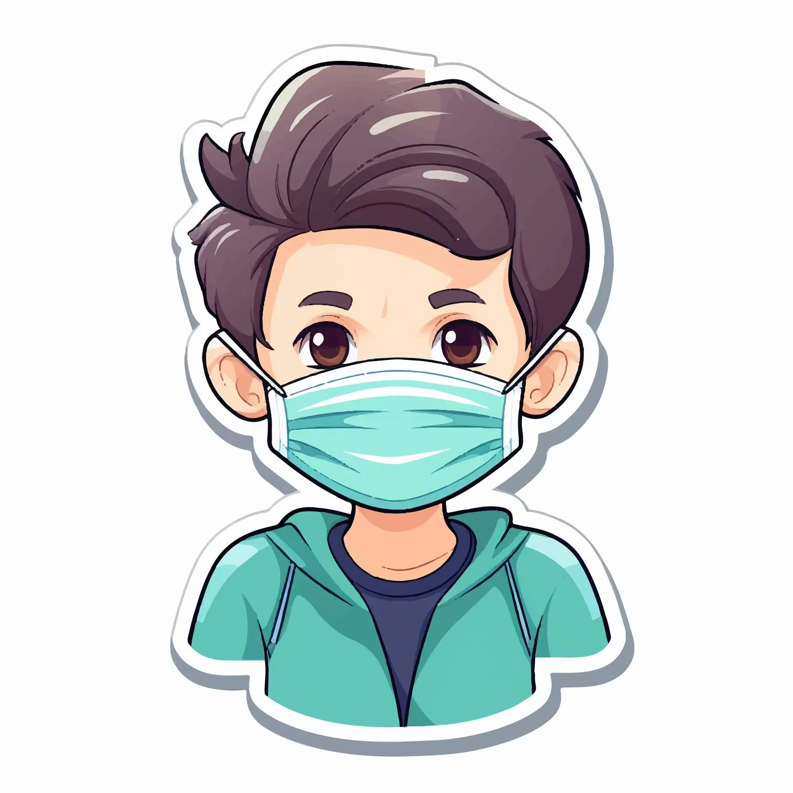 Cartoon Boy Wearing Medical Mask Sticker Template — free download from Dotvec
