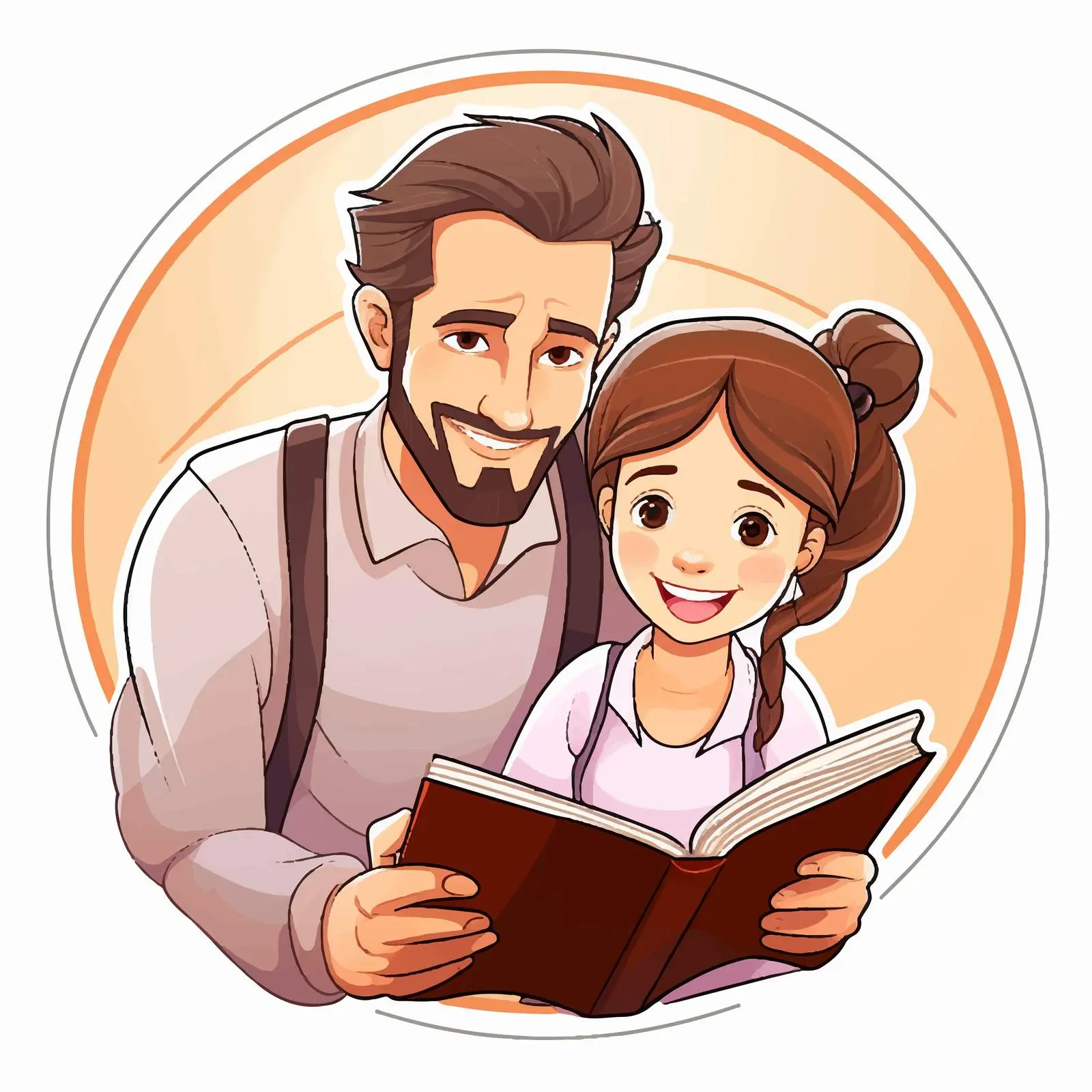 Father and Daughter Reading Illustration Sticker Template — free download from Dotvec