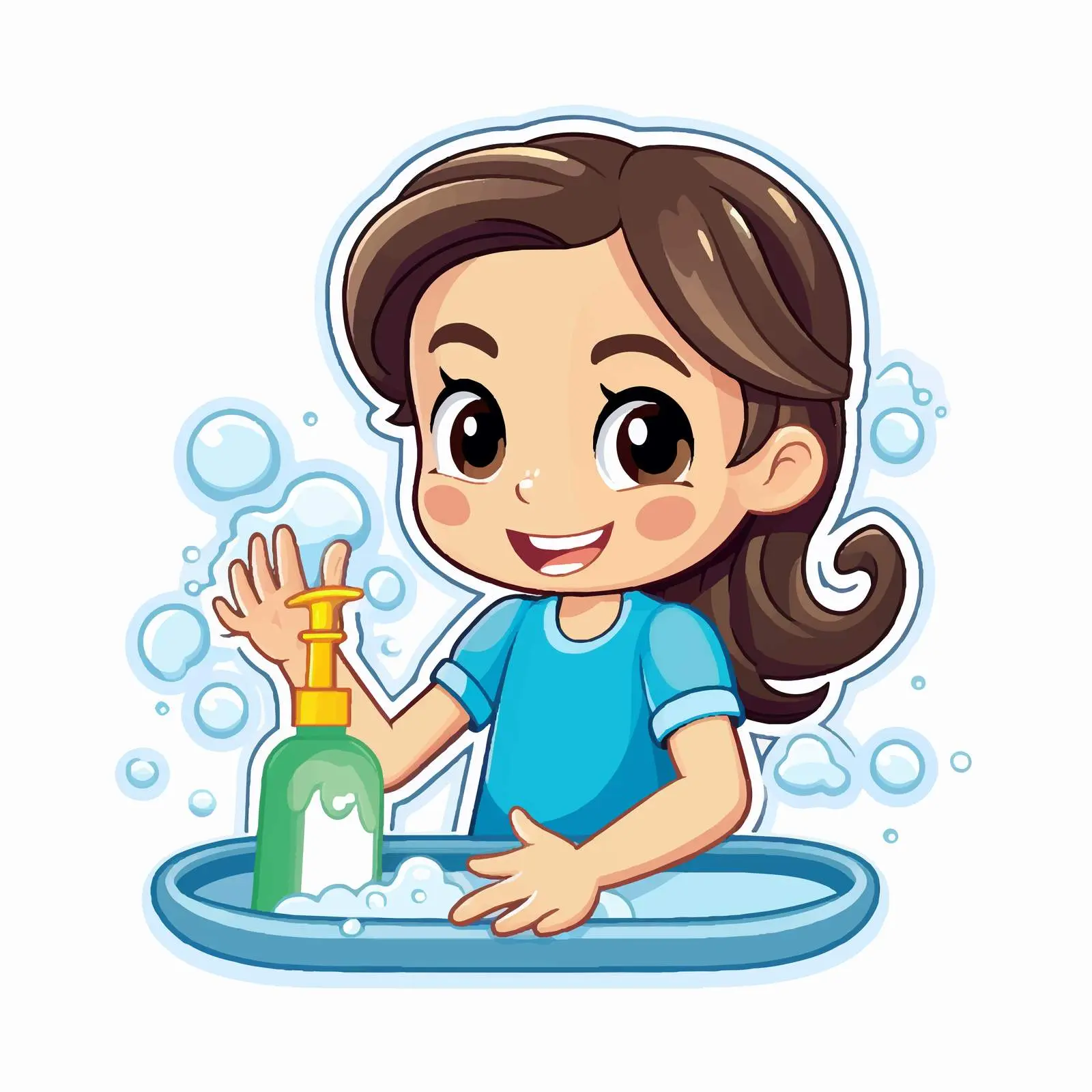 Girl Washing Hands with Soap Sticker Template — free download from Dotvec