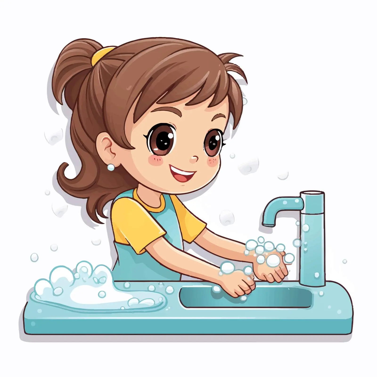 Girl Washing Hands with Soap Sticker Template — free download from Dotvec