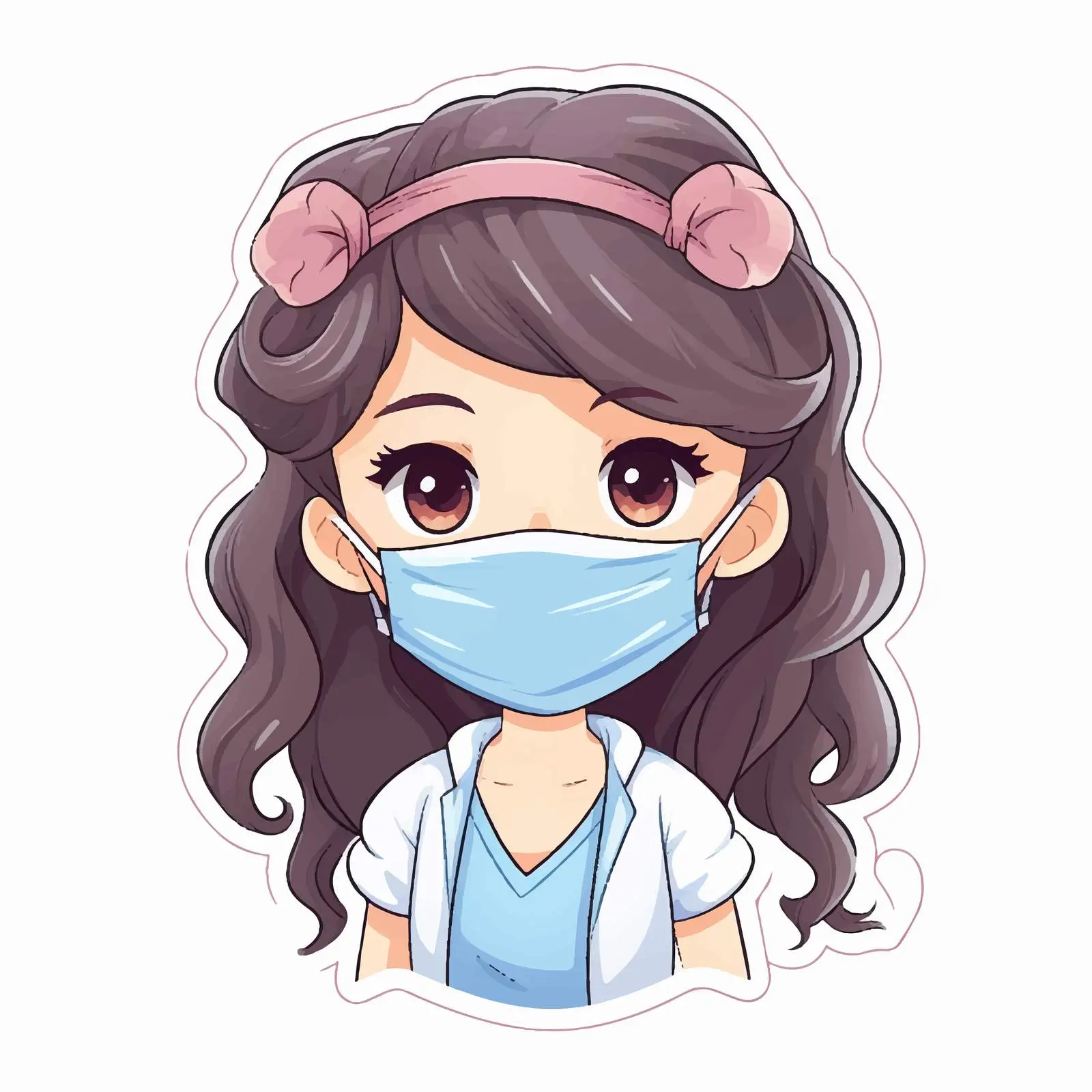Cartoon Girl Wearing Medical Mask Sticker Template — free download from Dotvec