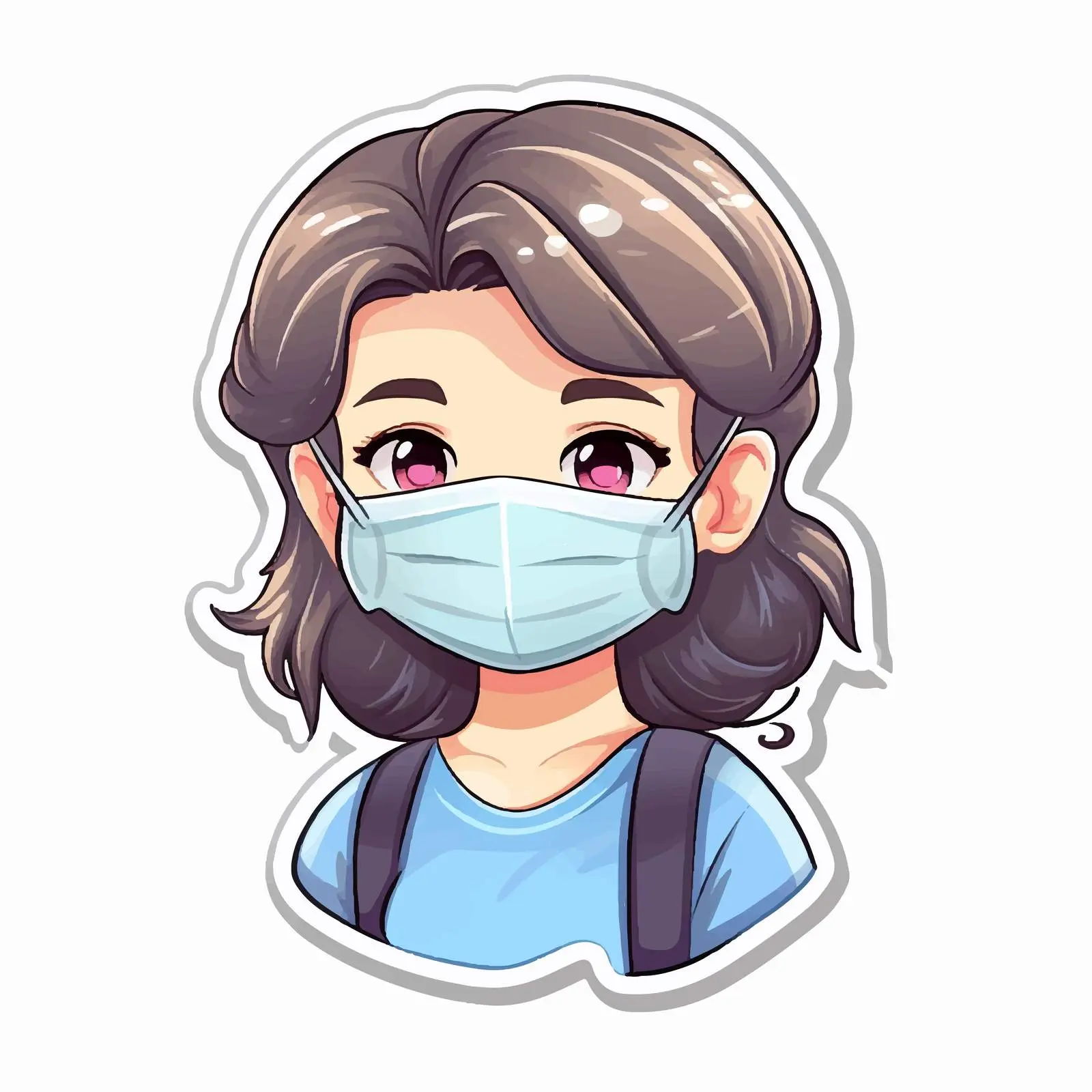 Girl in Medical Mask Cartoon Sticker Template — free download from Dotvec