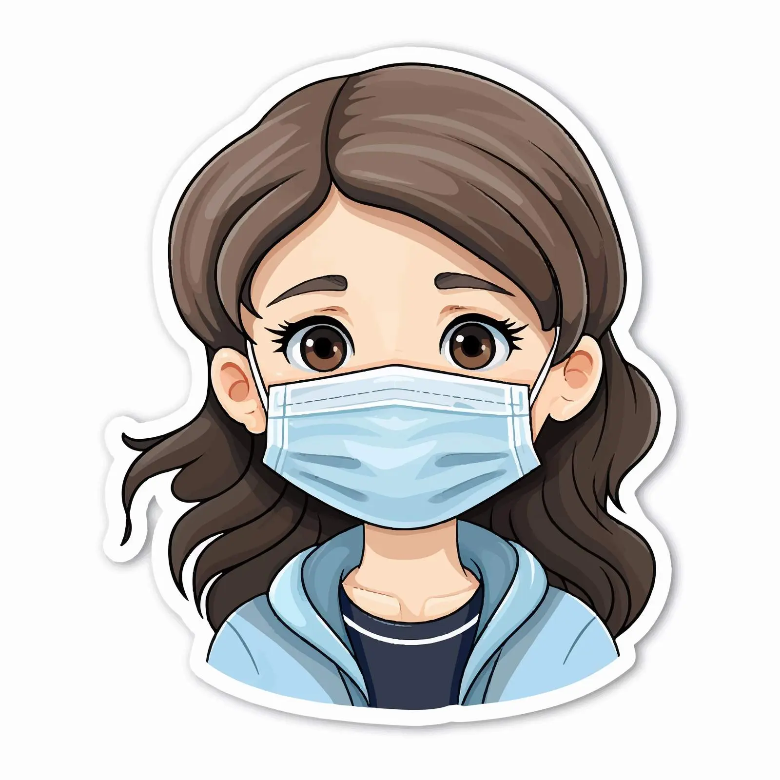 Girl Cartoon Sticker Wearing Medical Mask — free download from Dotvec