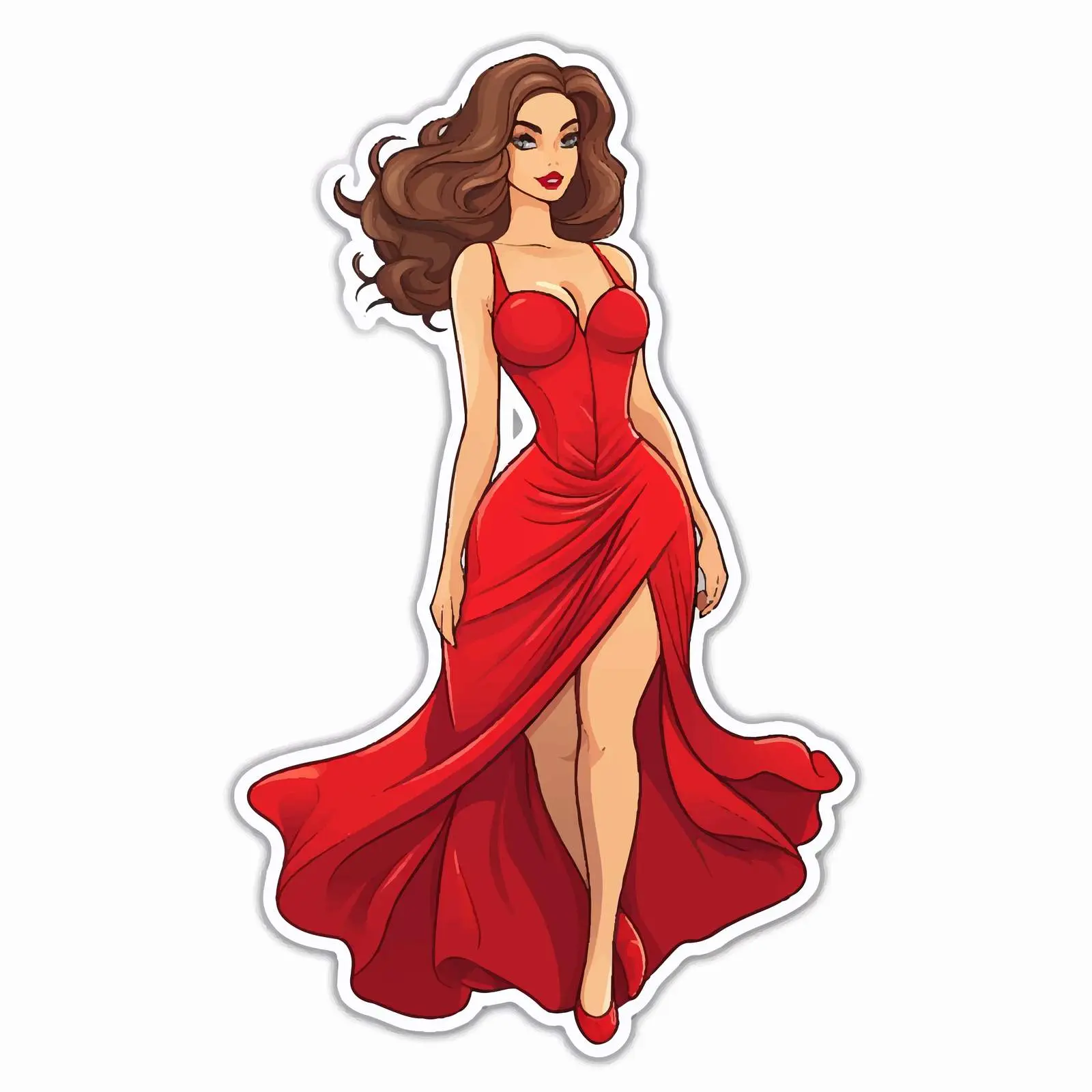 Elegant Woman in Red Dress Vector Sticker — free download from Dotvec
