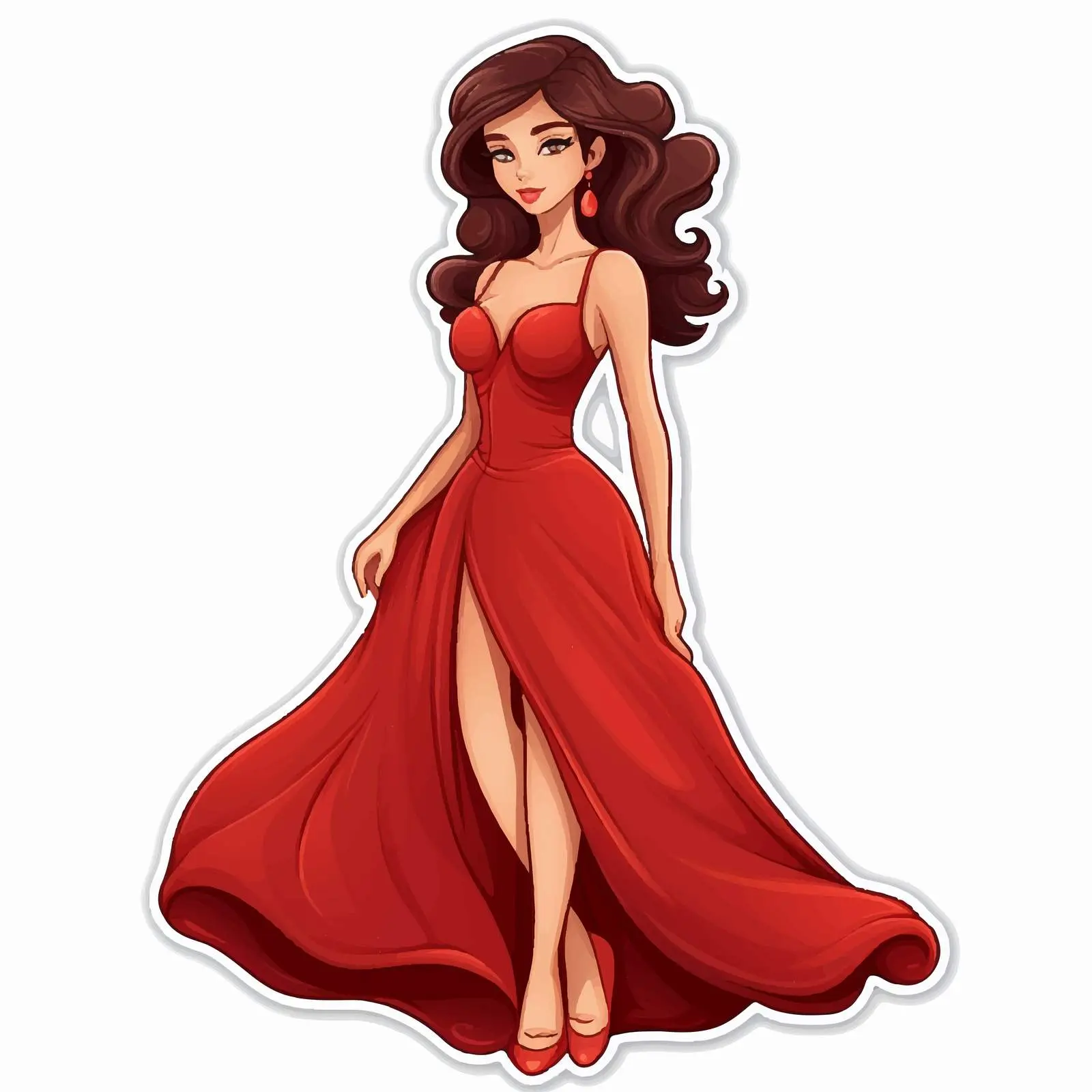Vector Sticker Template of Woman in Red Dress — free download from Dotvec