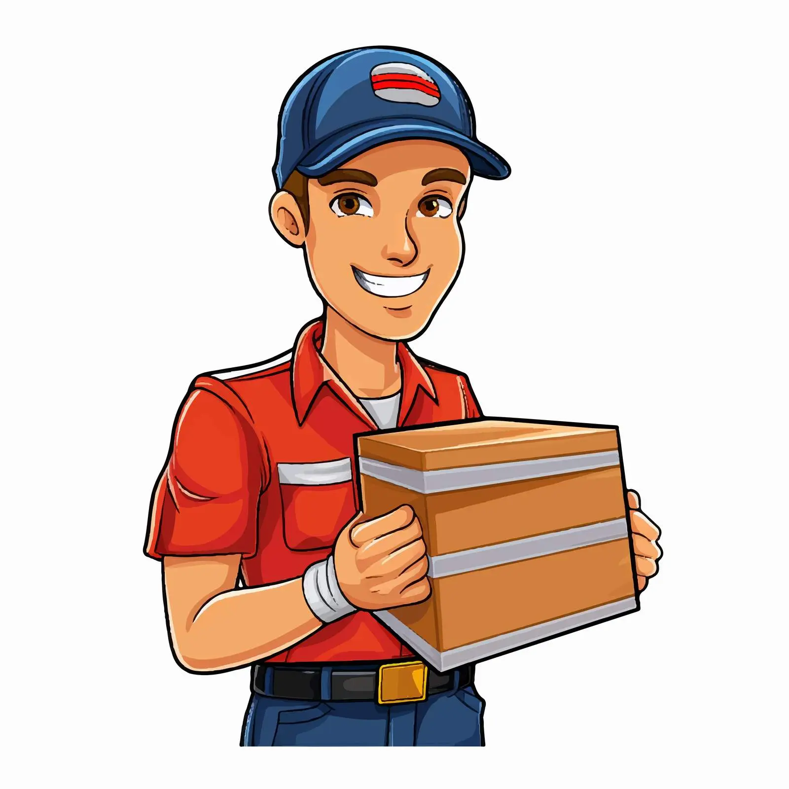 Delivery Man Sticker Template in Uniform – free service illustration image from Dotvec