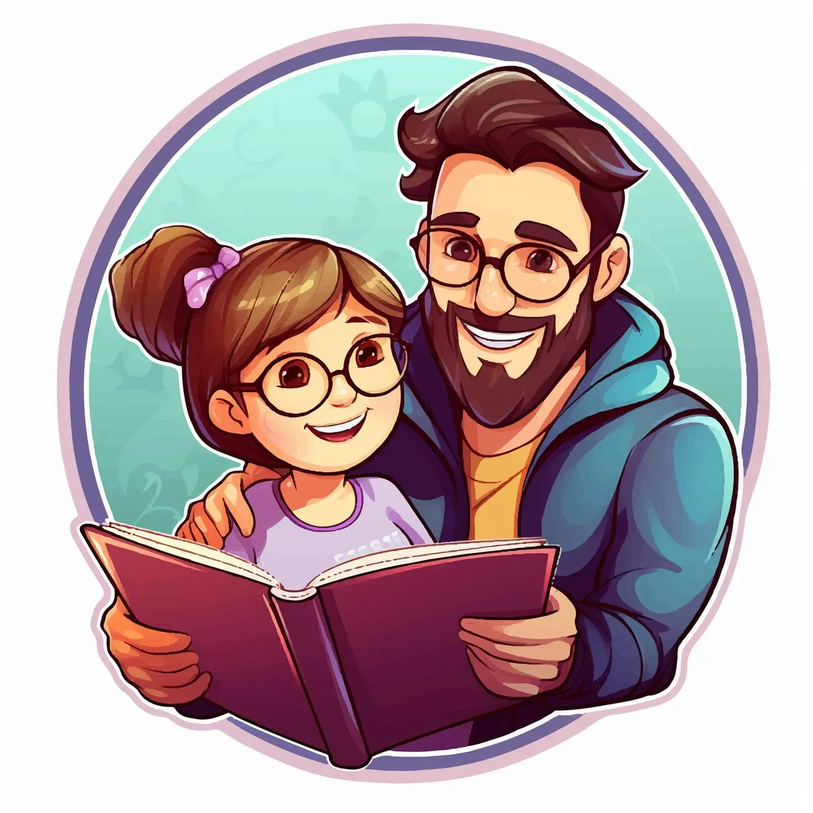 Father and Daughter Reading Together Sticker Template — free download from Dotvec