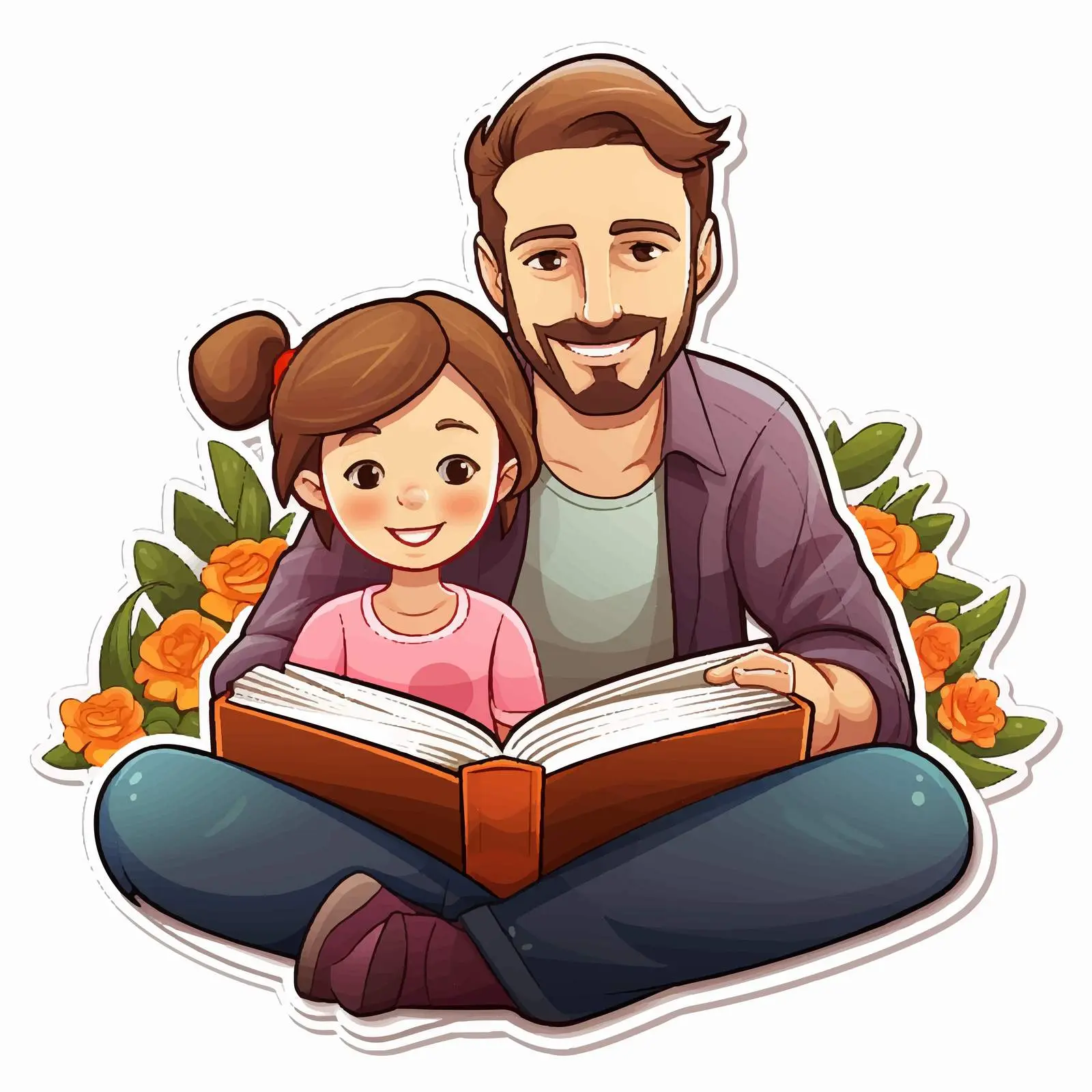 Father and Daughter Reading Together Sticker Template — free download from Dotvec