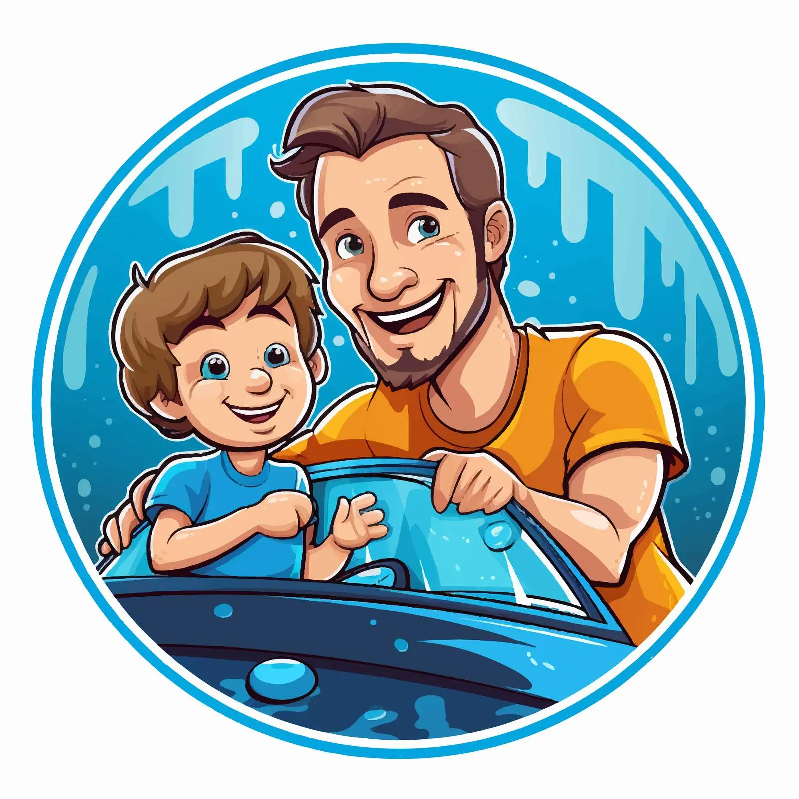 Father and Son Washing Car Illustration – free fatherhood image from Dotvec
