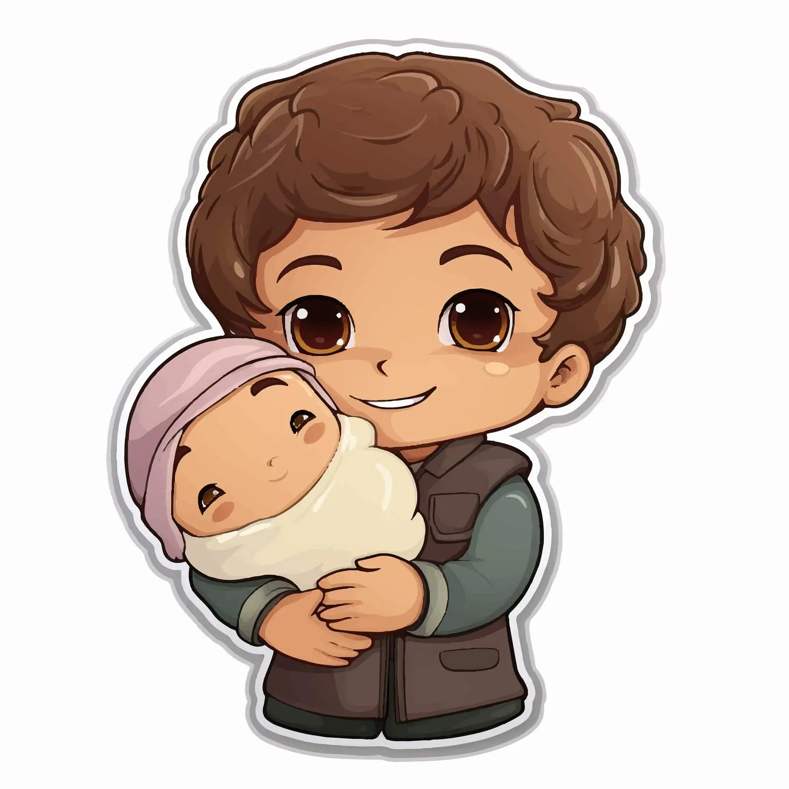 Muslim Boy Hugging Pillow Illustration Sticker Template — free download from Dotvec