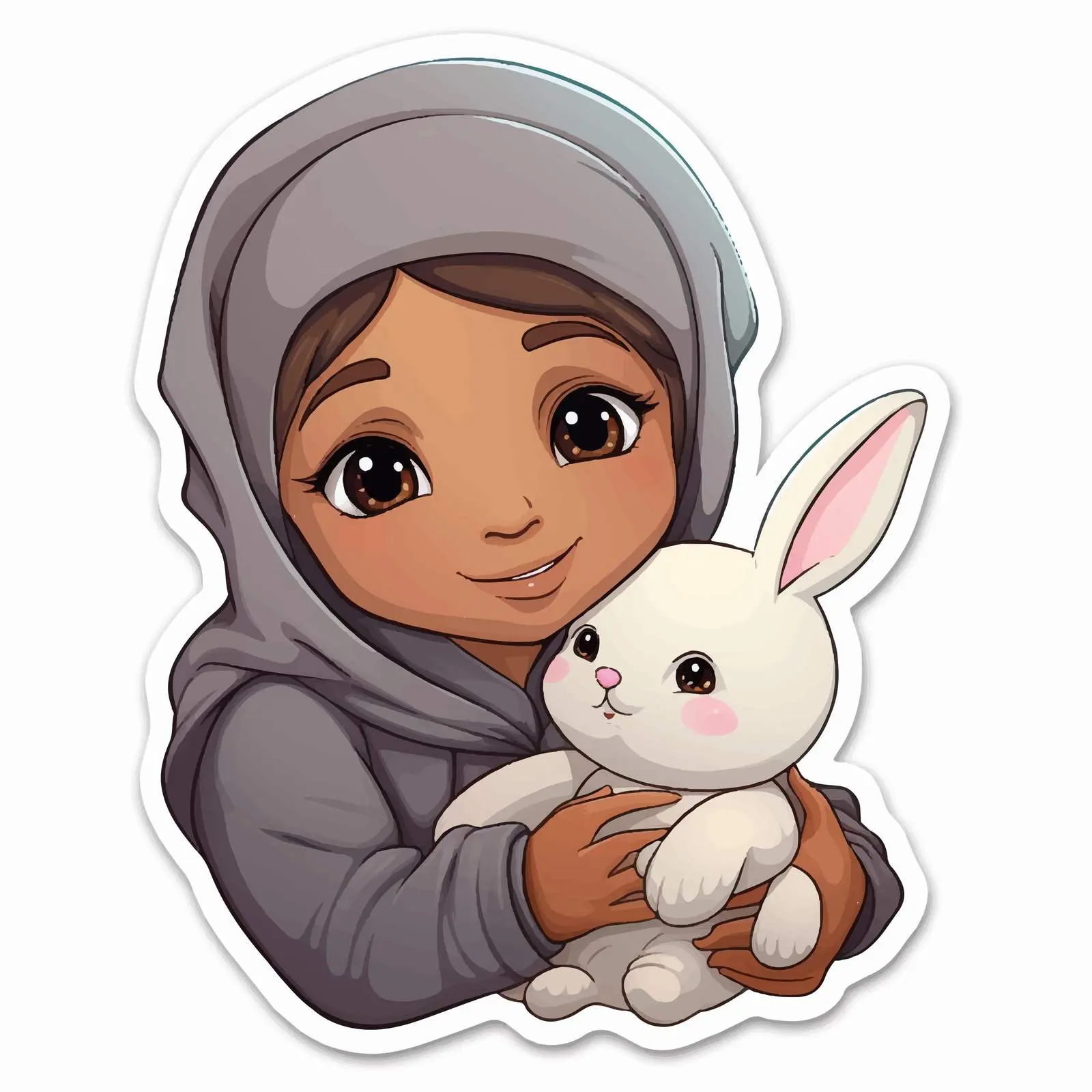 Muslim Girl with Pillow and Rabbit Sticker Template — free download from Dotvec
