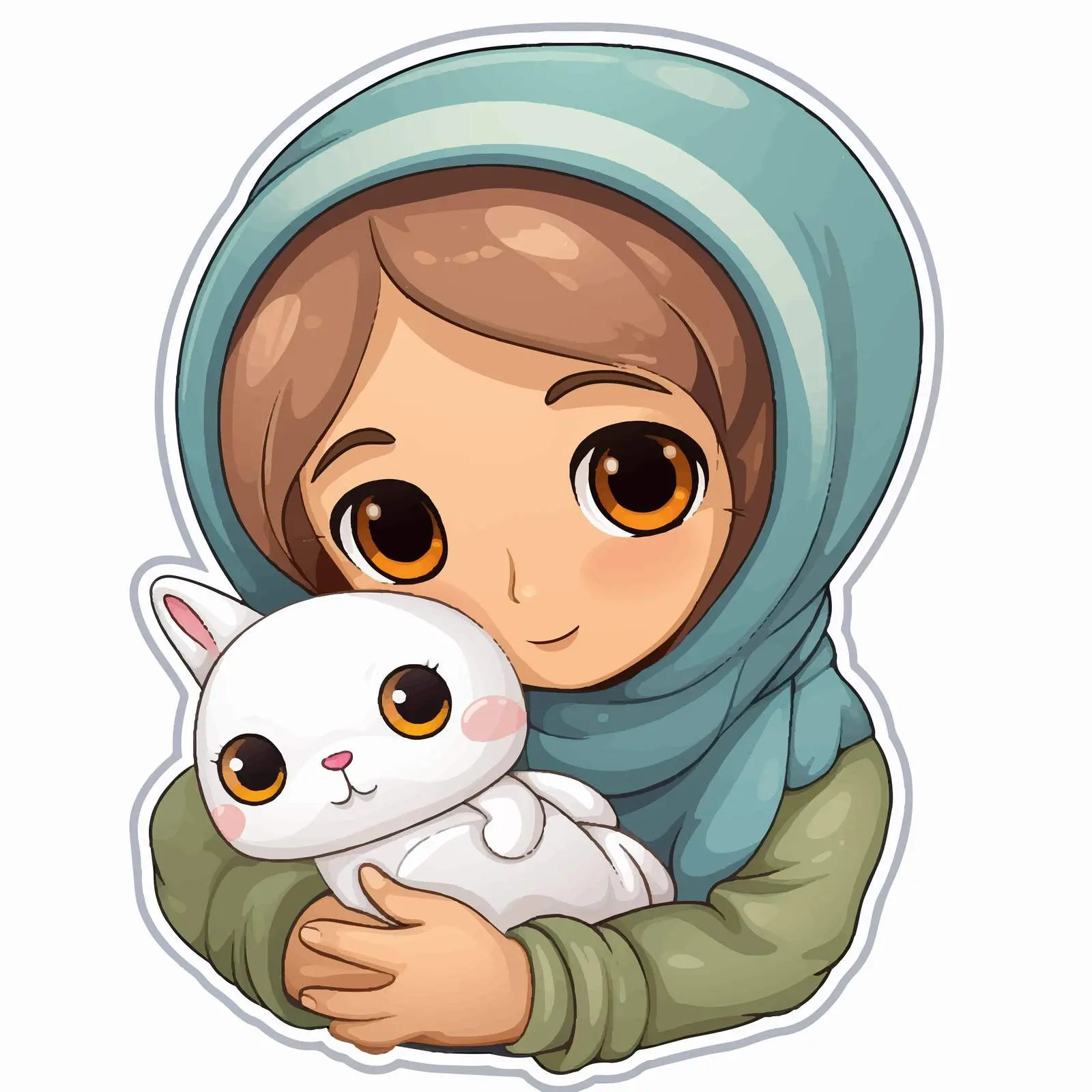 Muslim Girl Sticker with Pillow and Rabbit — free download from Dotvec