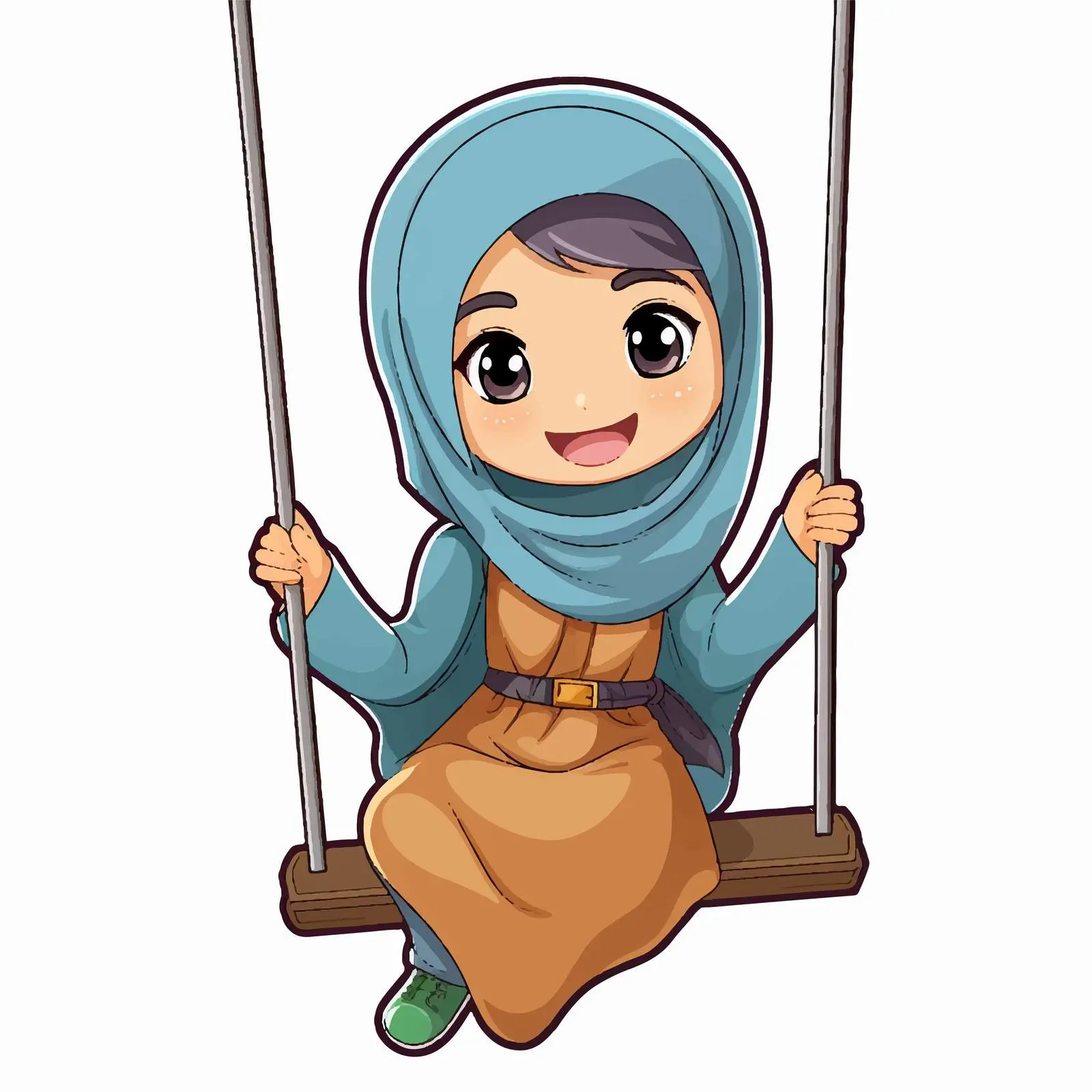Muslim Girl Cartoon Swing Sticker Template — free download from Dotvec