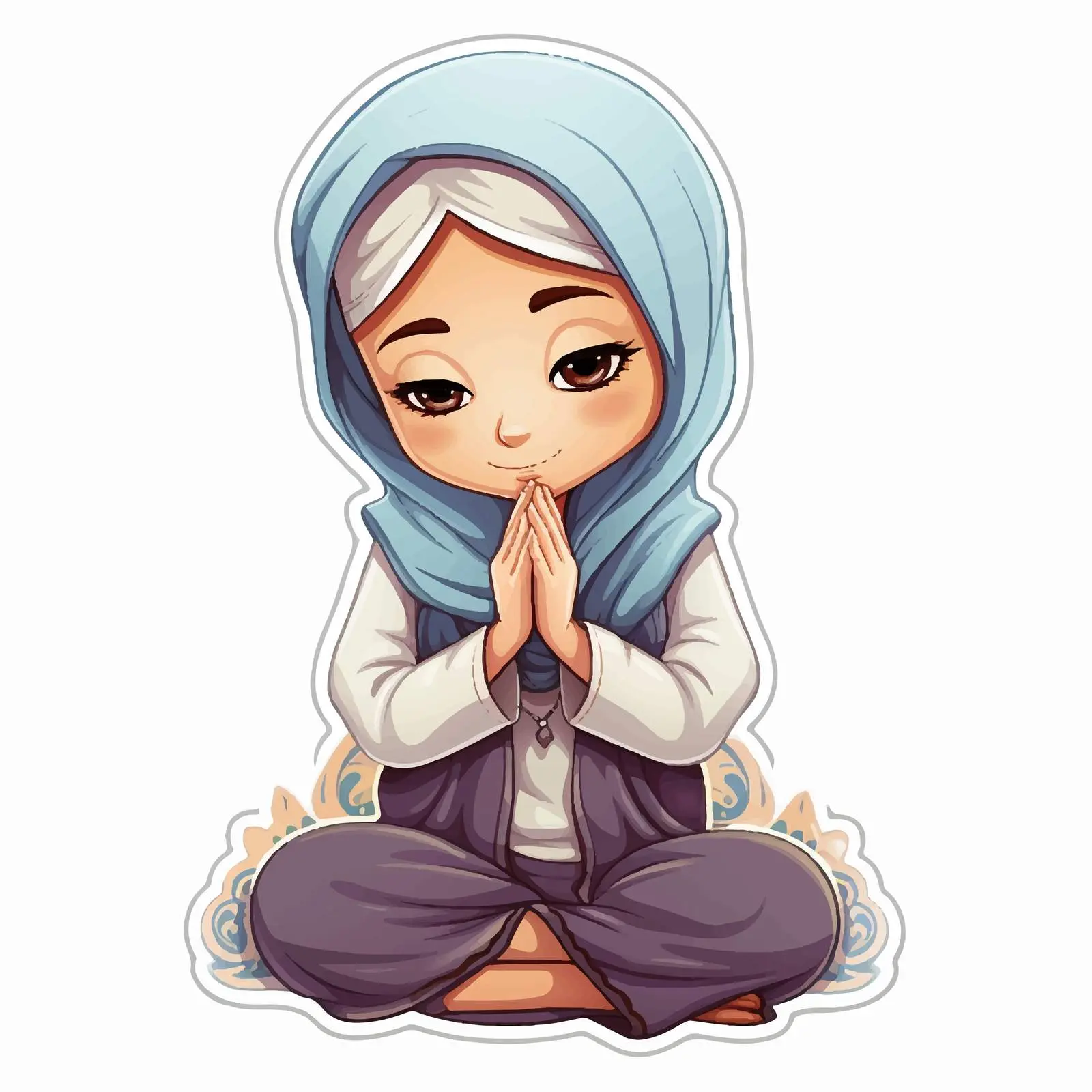 Muslim Girl Praying Cartoon Character Sticker — free download from Dotvec