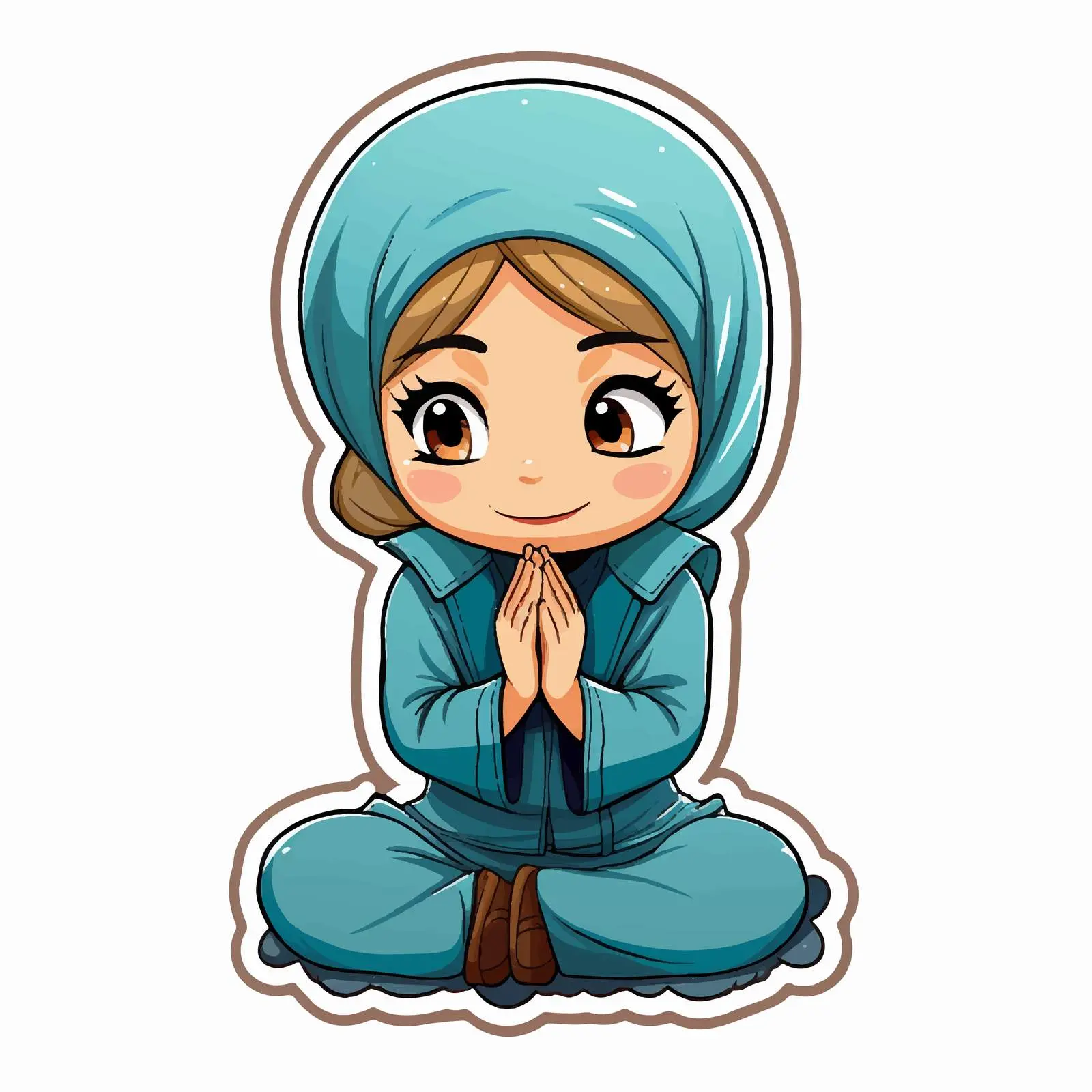 Muslim Girl Praying Cartoon Sticker Template — free download from Dotvec