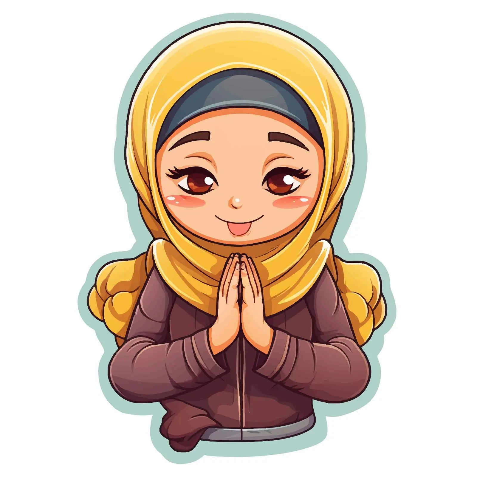 Muslim Girl Praying Cartoon Sticker Template — free download from Dotvec