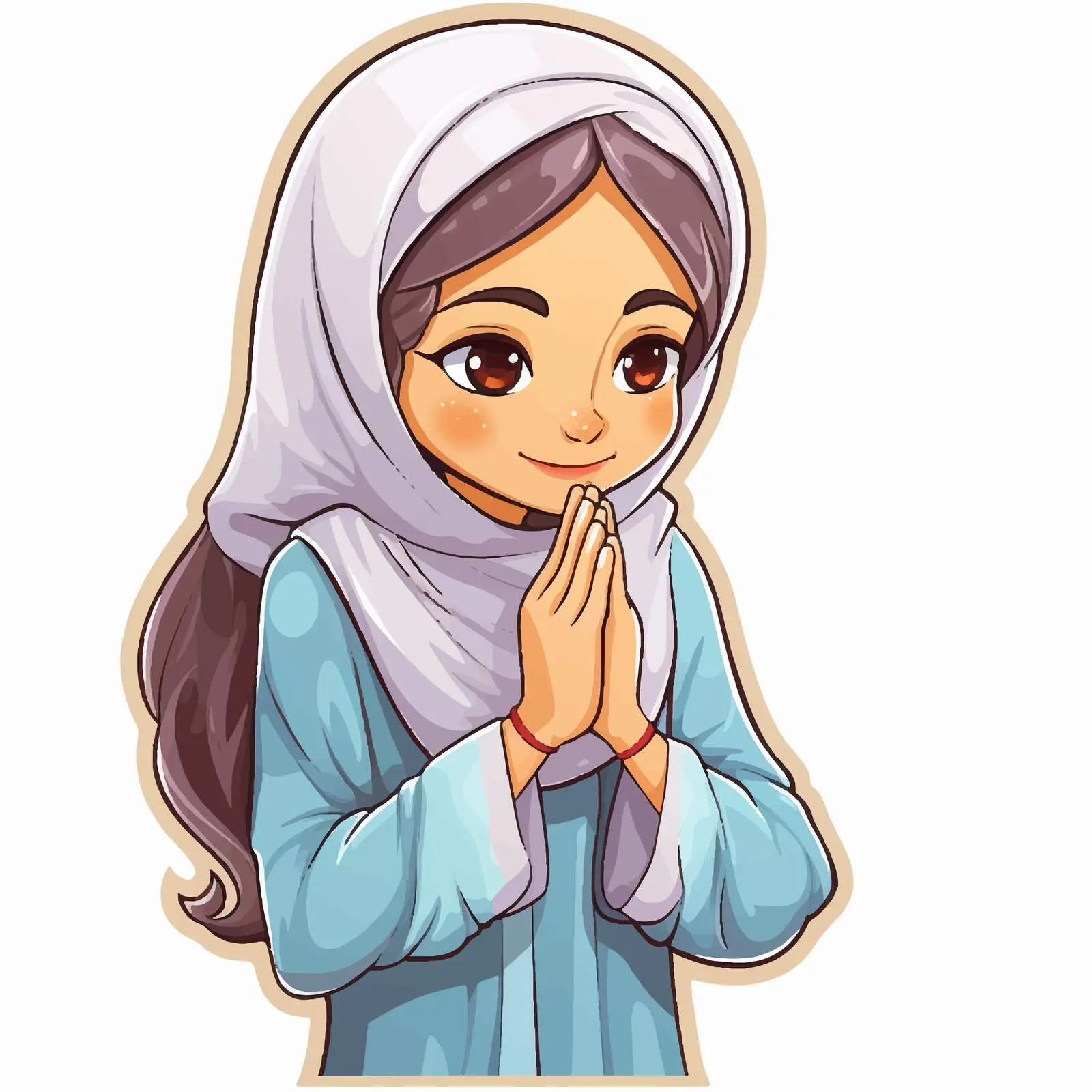 Muslim Girl Praying Cartoon Sticker Template — free download from Dotvec