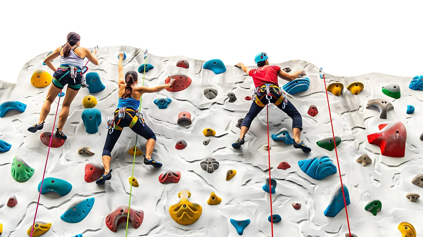 Skilled pair ascending climbing wall together — free download from Dotvec