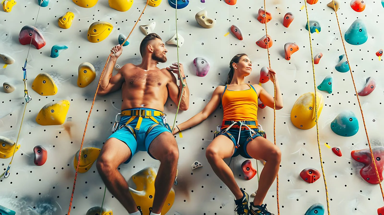 Adventurous couple resting by man-made pond — free download from Dotvec