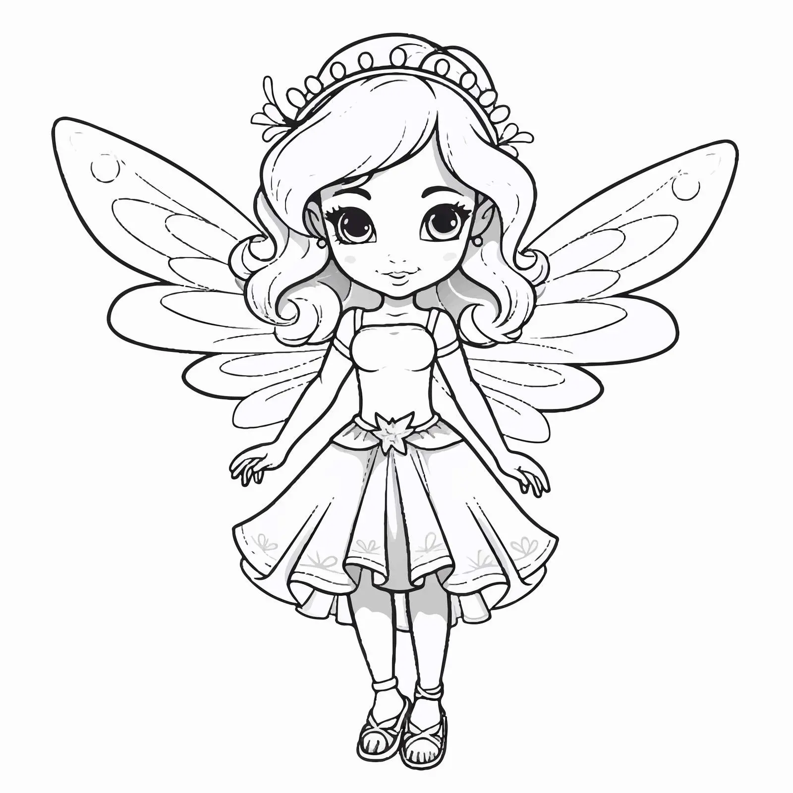 Coloring Page Cartoon Fairy with Wings — free download from Dotvec