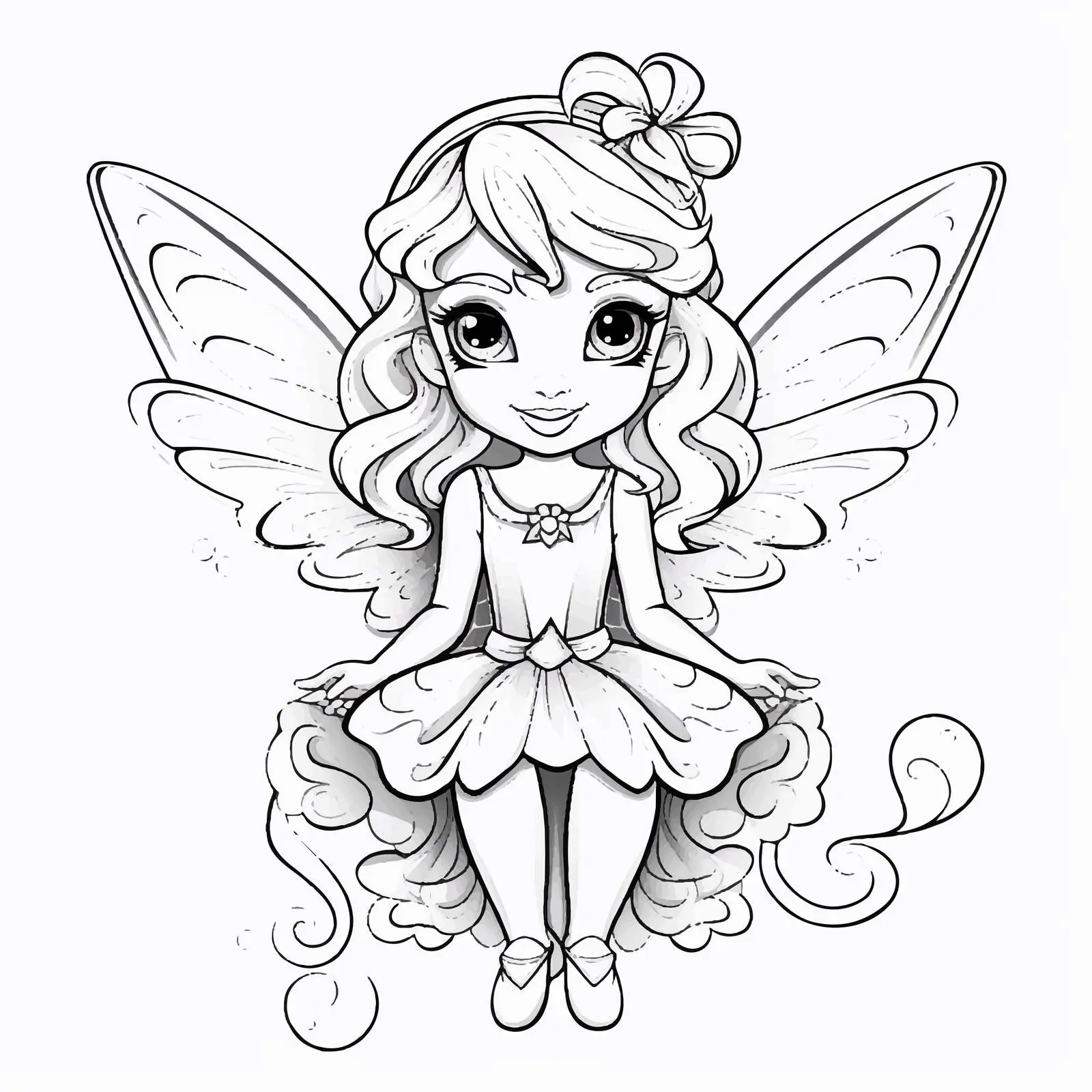 Stunning Cartoon Fairy with Wings for Coloring — free download from Dotvec
