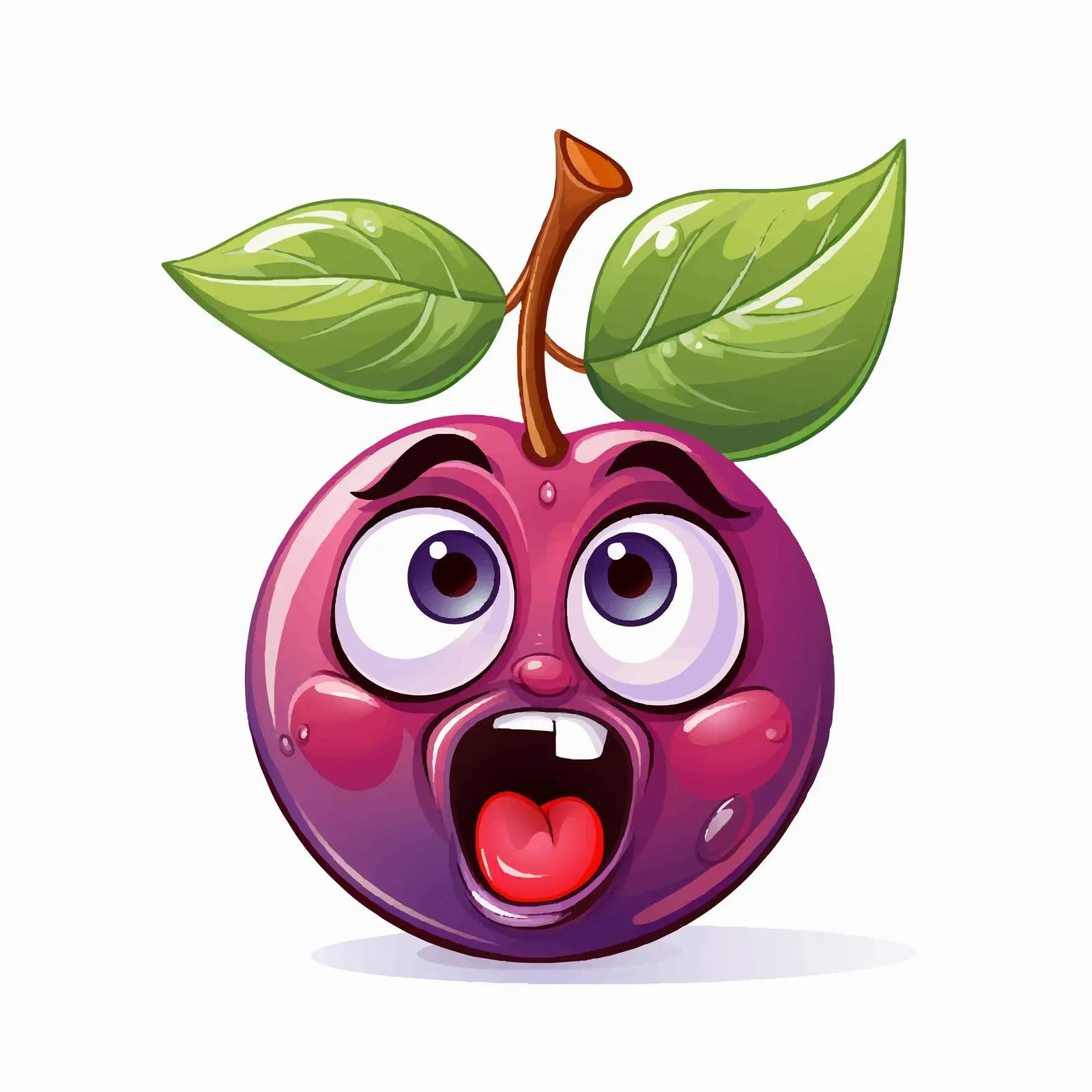 Surprised Plum Vector with Leaf and Expression — free download from Dotvec