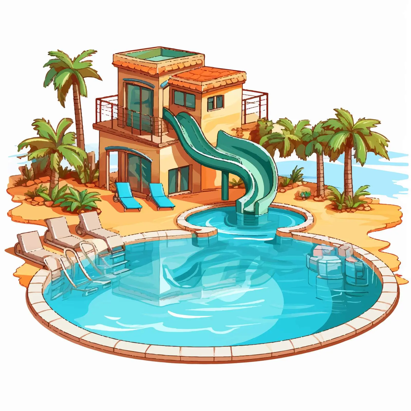 Cartoon Swimming Pool Resort Vector Illustration — free download from Dotvec