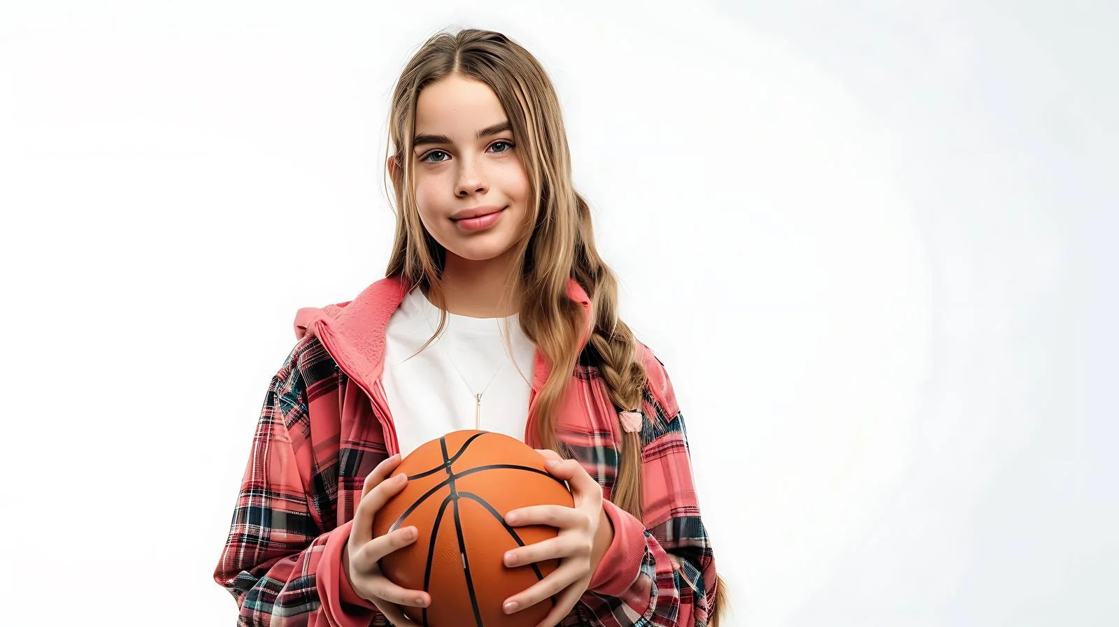 Young woman holding basketball ball indoors — free download from Dotvec
