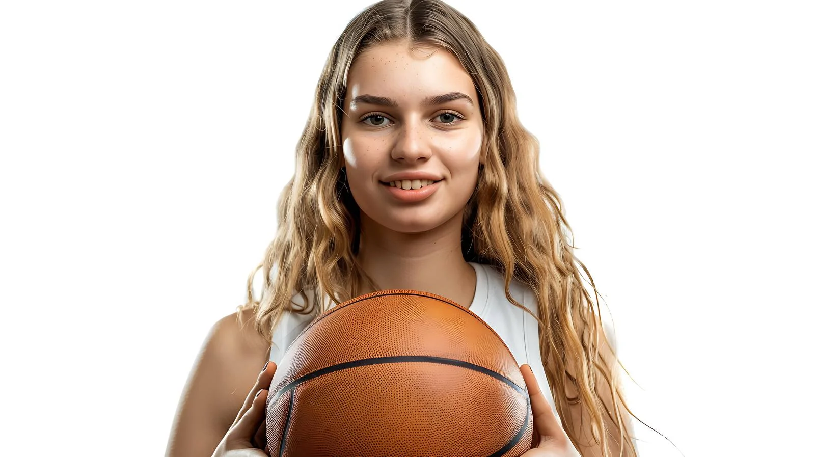 Teenage girl holding a basketball up close — free download from Dotvec