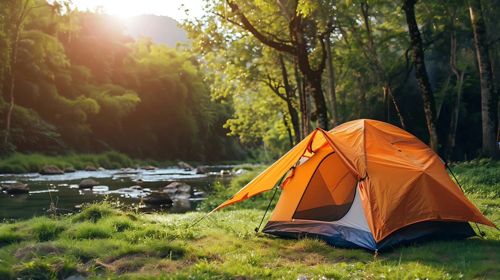 Tranquil Streamside Camping Scene — free download from Dotvec