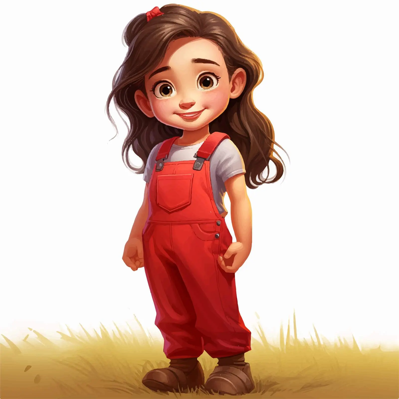 Timid Young Girl in Red Overalls on Farm — free download from Dotvec
