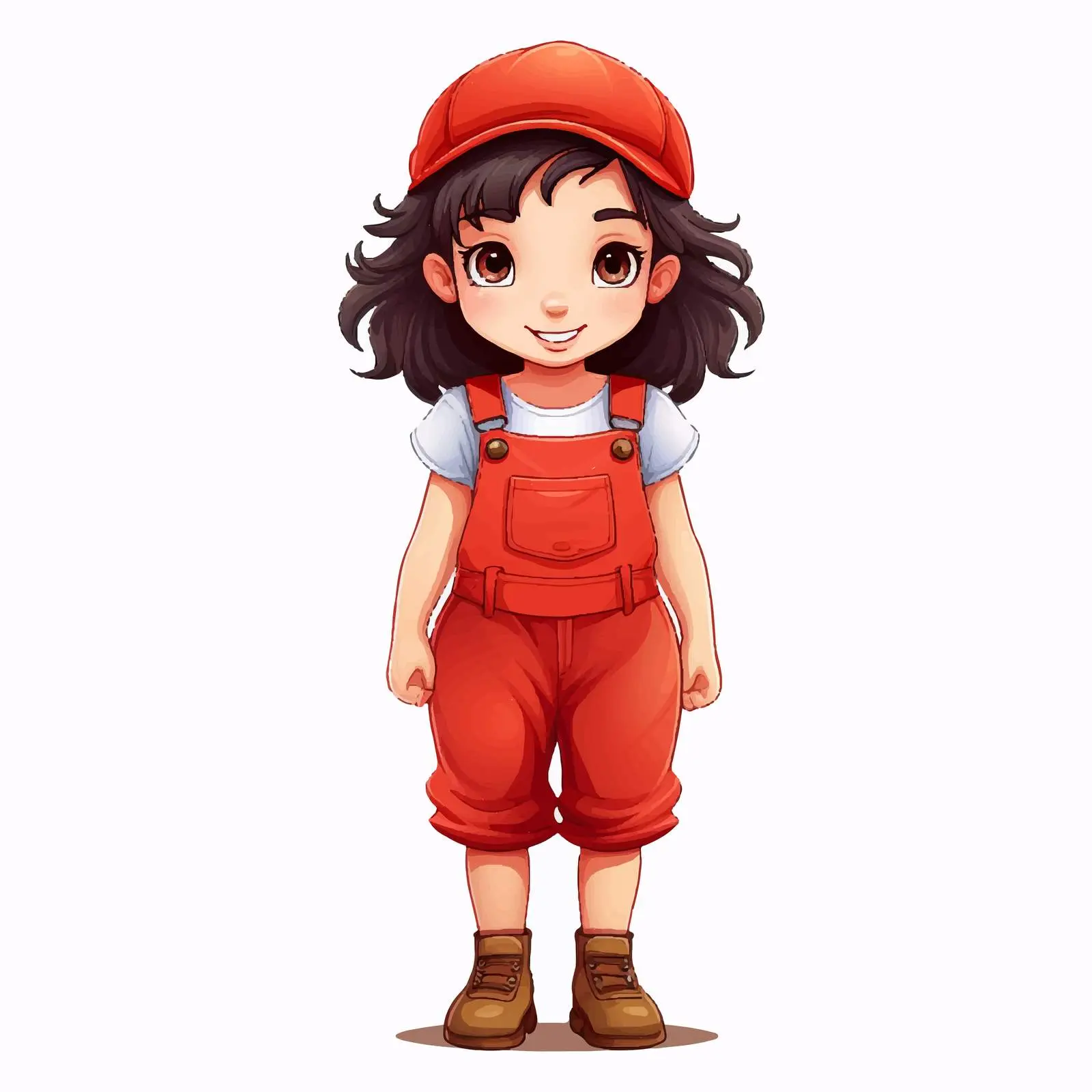 Timid Girl in Red Overalls on Farm — free download from Dotvec