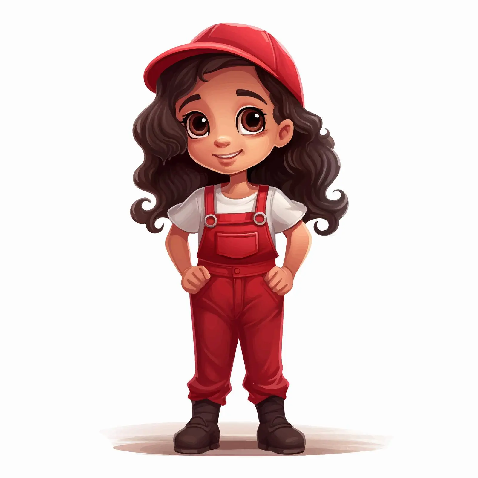 Timid Girl in Red Overalls on Farm — free download from Dotvec