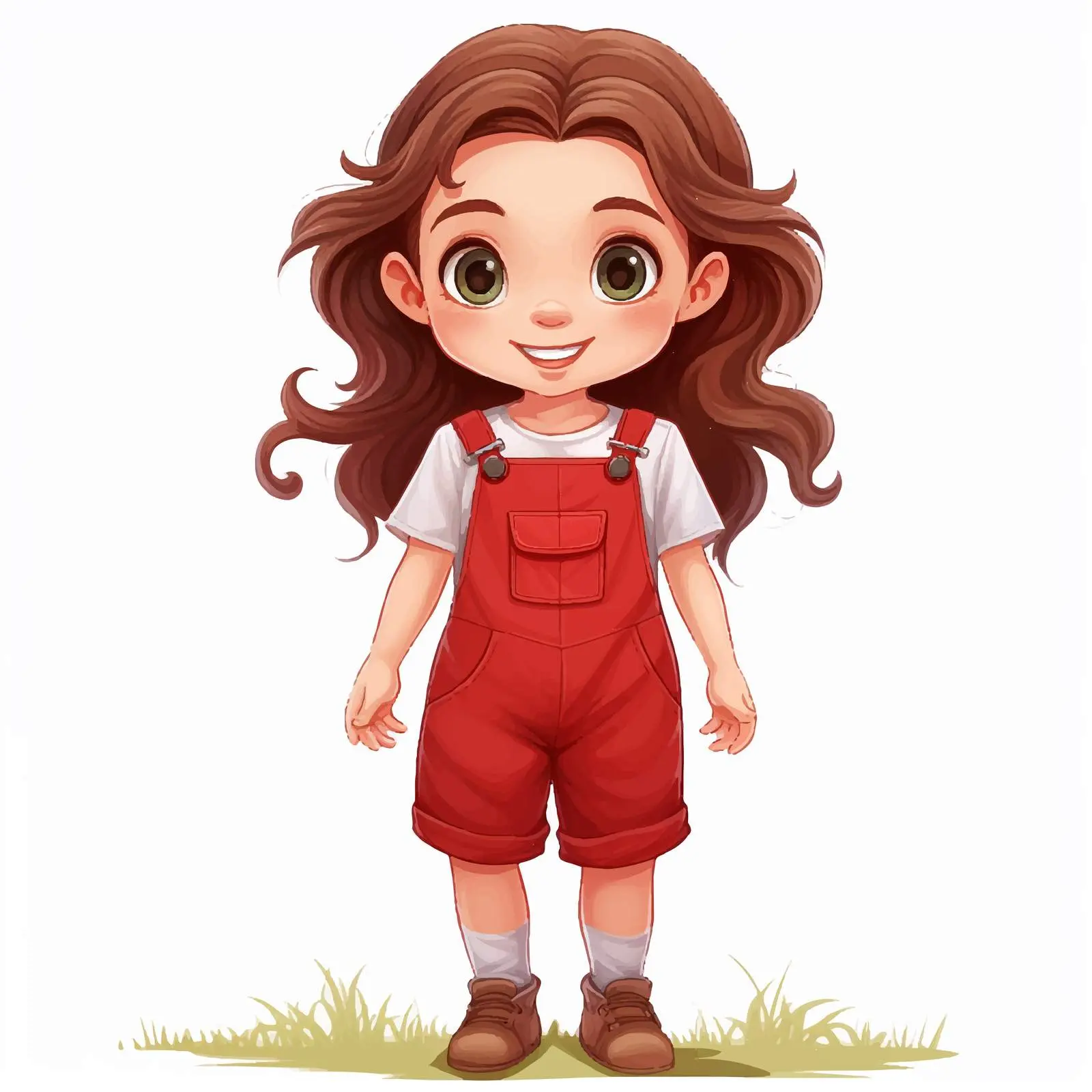 Timid Girl in Red Overalls on a Farm — free download from Dotvec