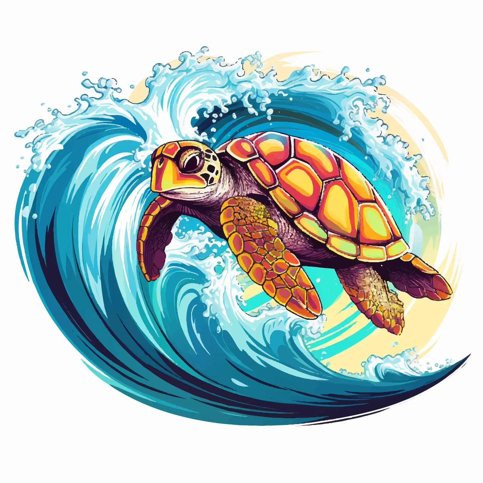 Turtle Surfing on Colorful Wave Vector Illustration — free download from Dotvec