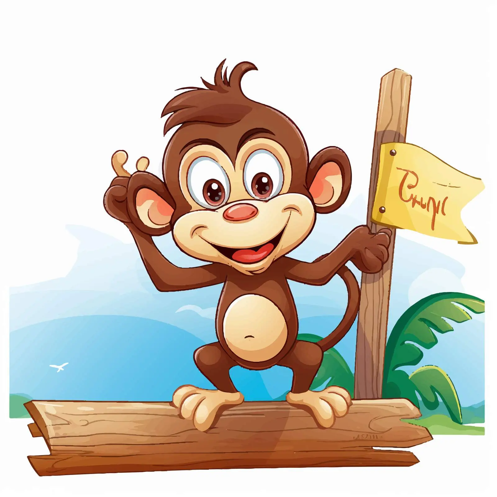 Cartoon Vector of Monkey Standing Beside W — free download from Dotvec