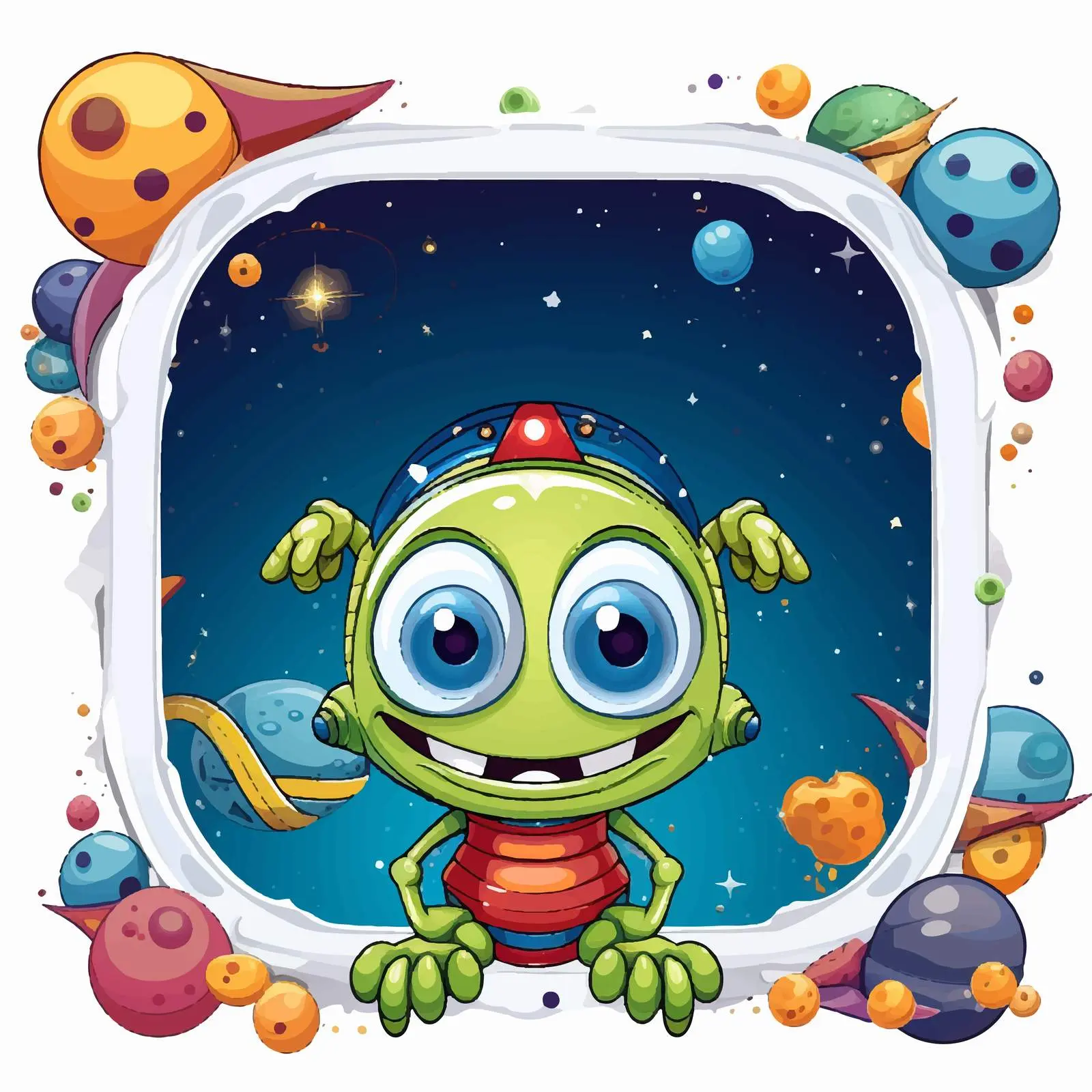 Vector Cartoon Alien Monster Illustration – free rounded image from Dotvec