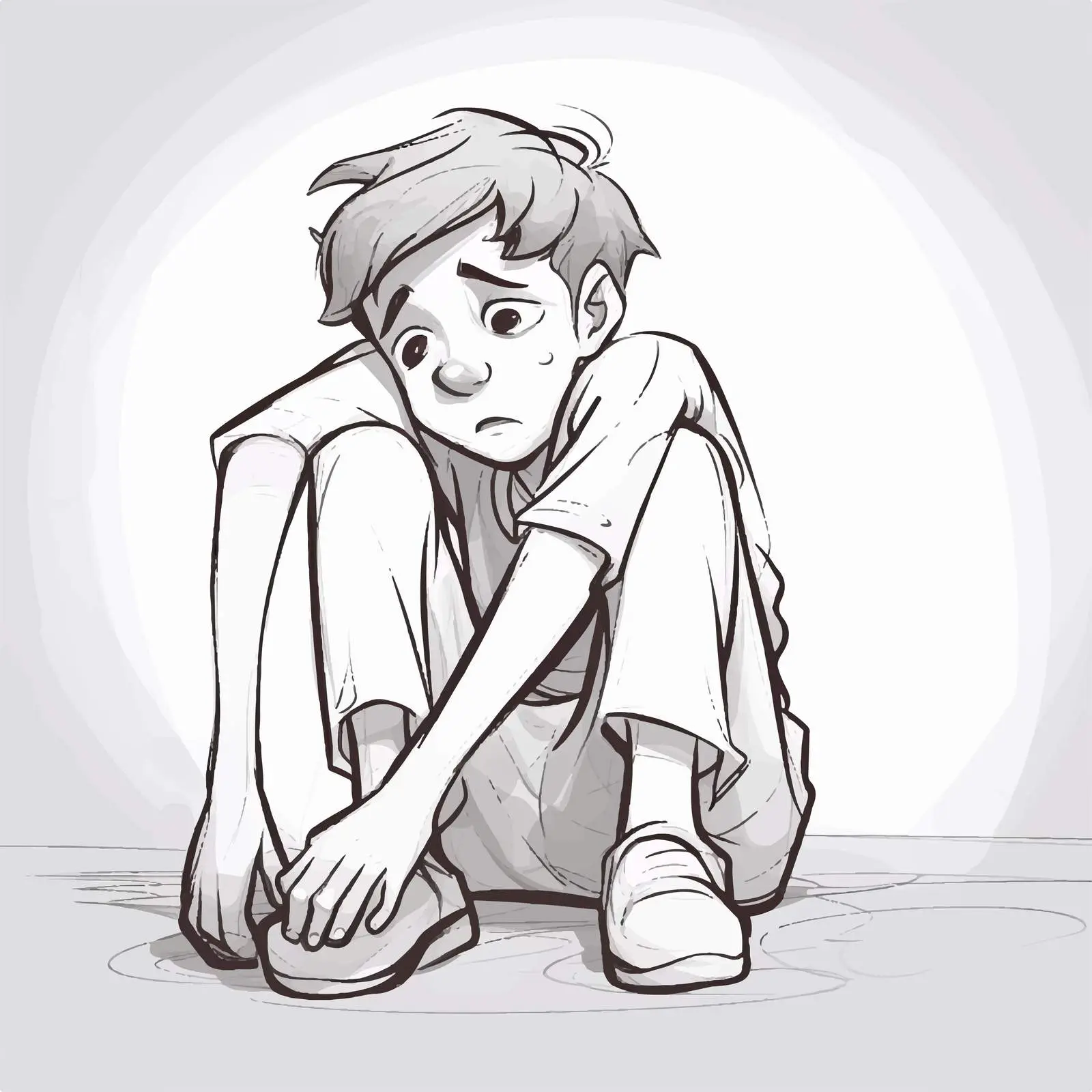 Bored Boy Vector Illustration with Doodle Outline — free download from Dotvec