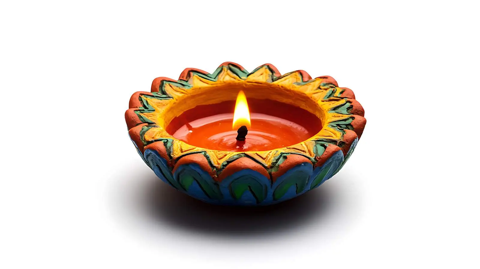 Colorful Clay Diya Lamp on White — free download from Dotvec