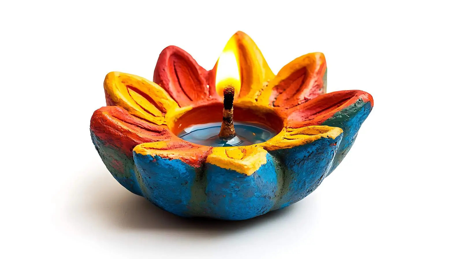 Colorful Clay Diya Lamp on White — free download from Dotvec