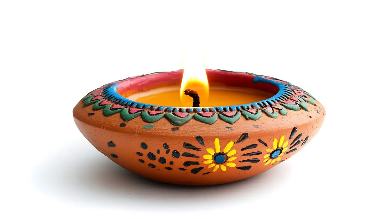 Colorful Clay Diya Lamp on White — free download from Dotvec