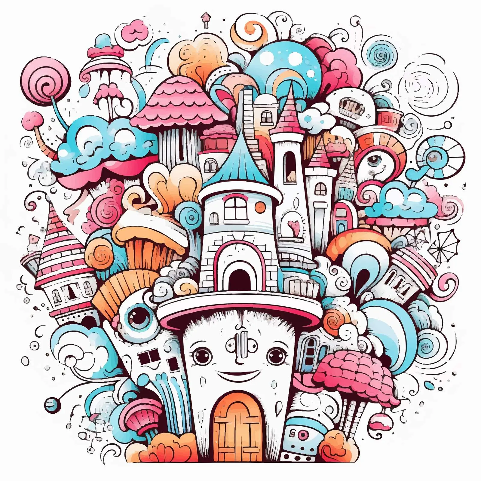 Whimsical Doodle Outline for Coloring Pages — free download from Dotvec