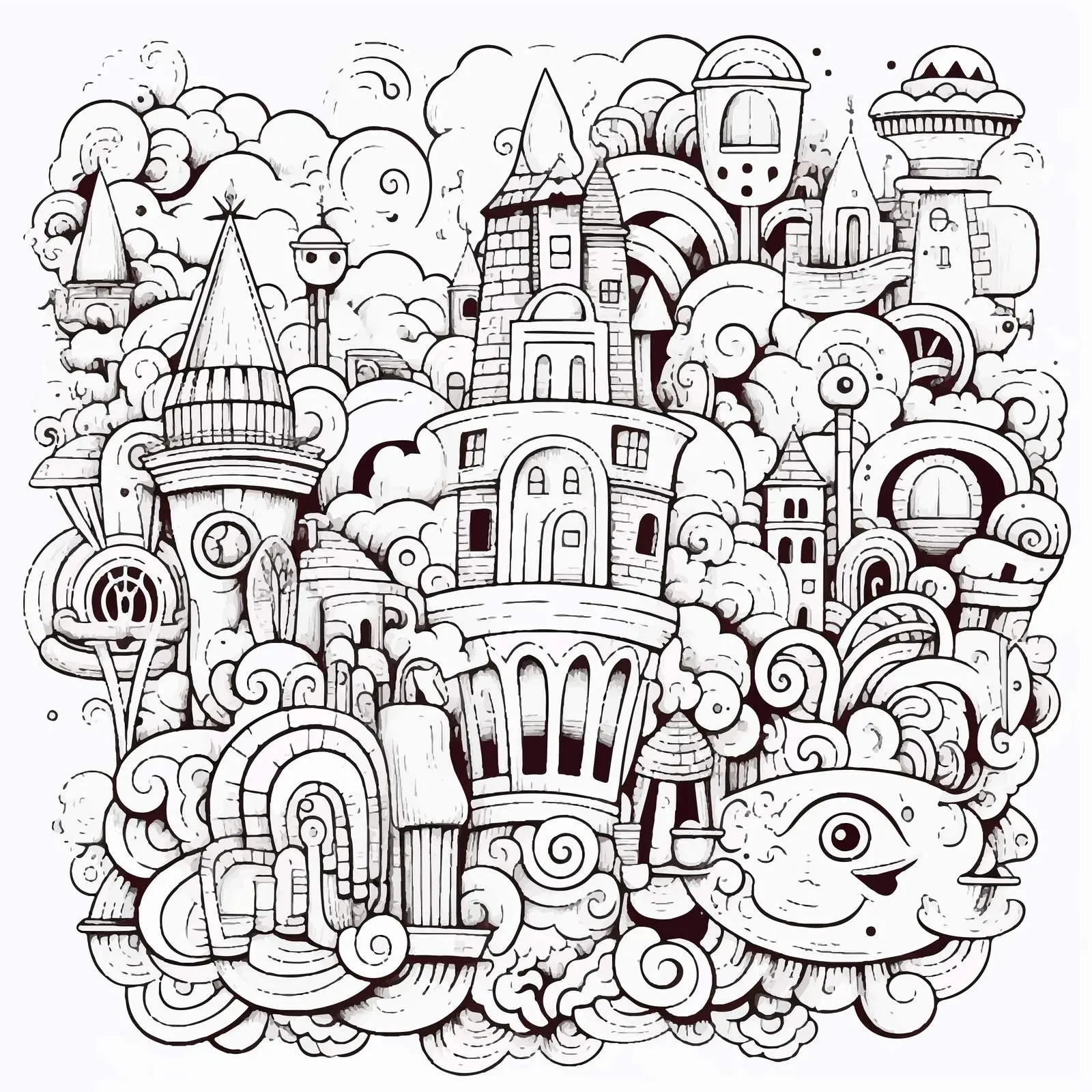 Whimsical Doodle Outline for Coloring Pages — free download from Dotvec