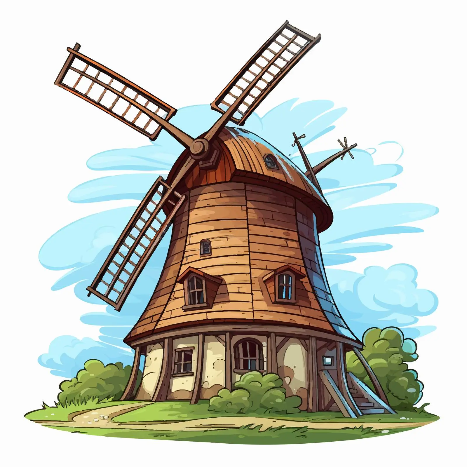Windmill and Dairy Farm Vector Illustration — free download from Dotvec