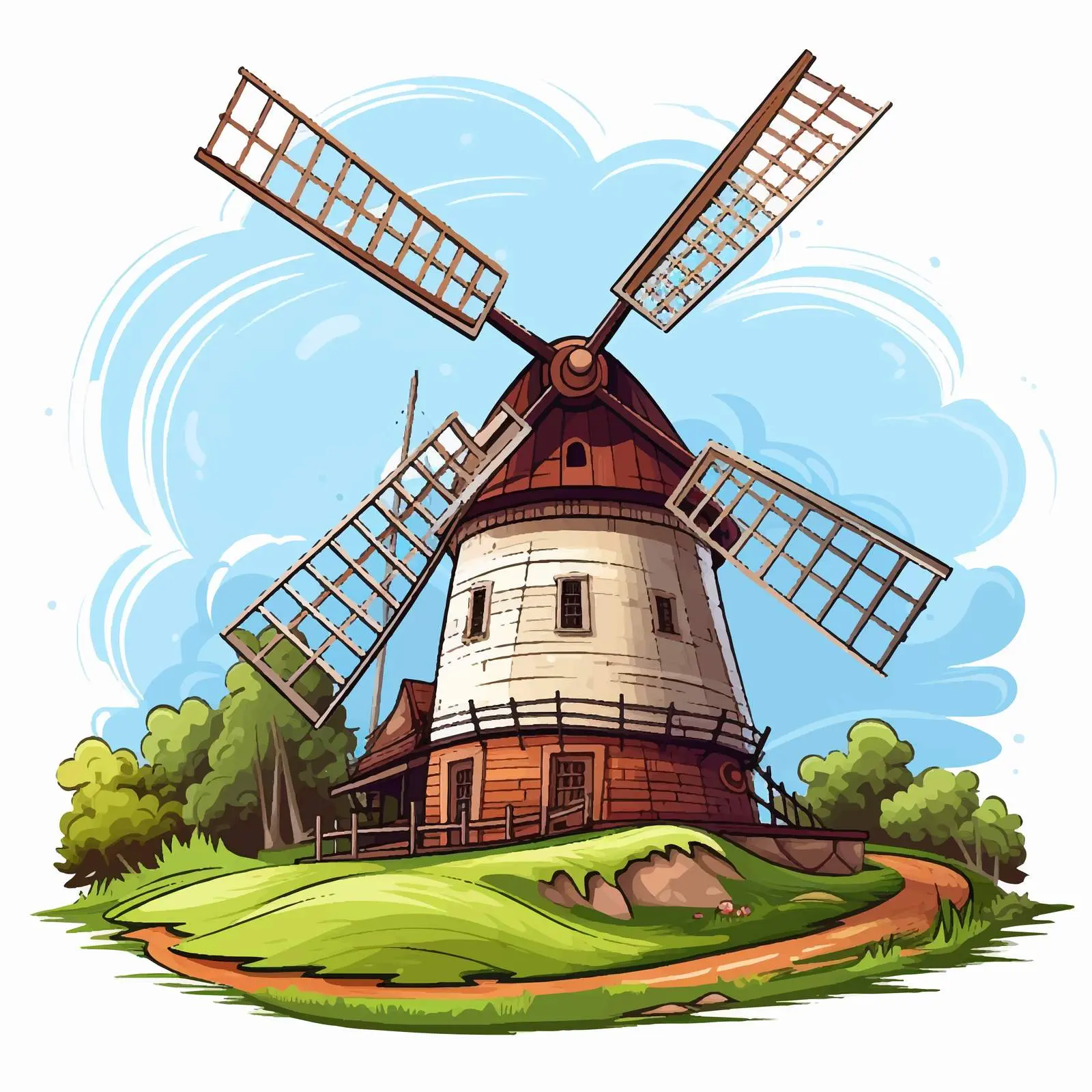Windmill and Dairy Farm Vector Illustration – free dairy farm image from Dotvec